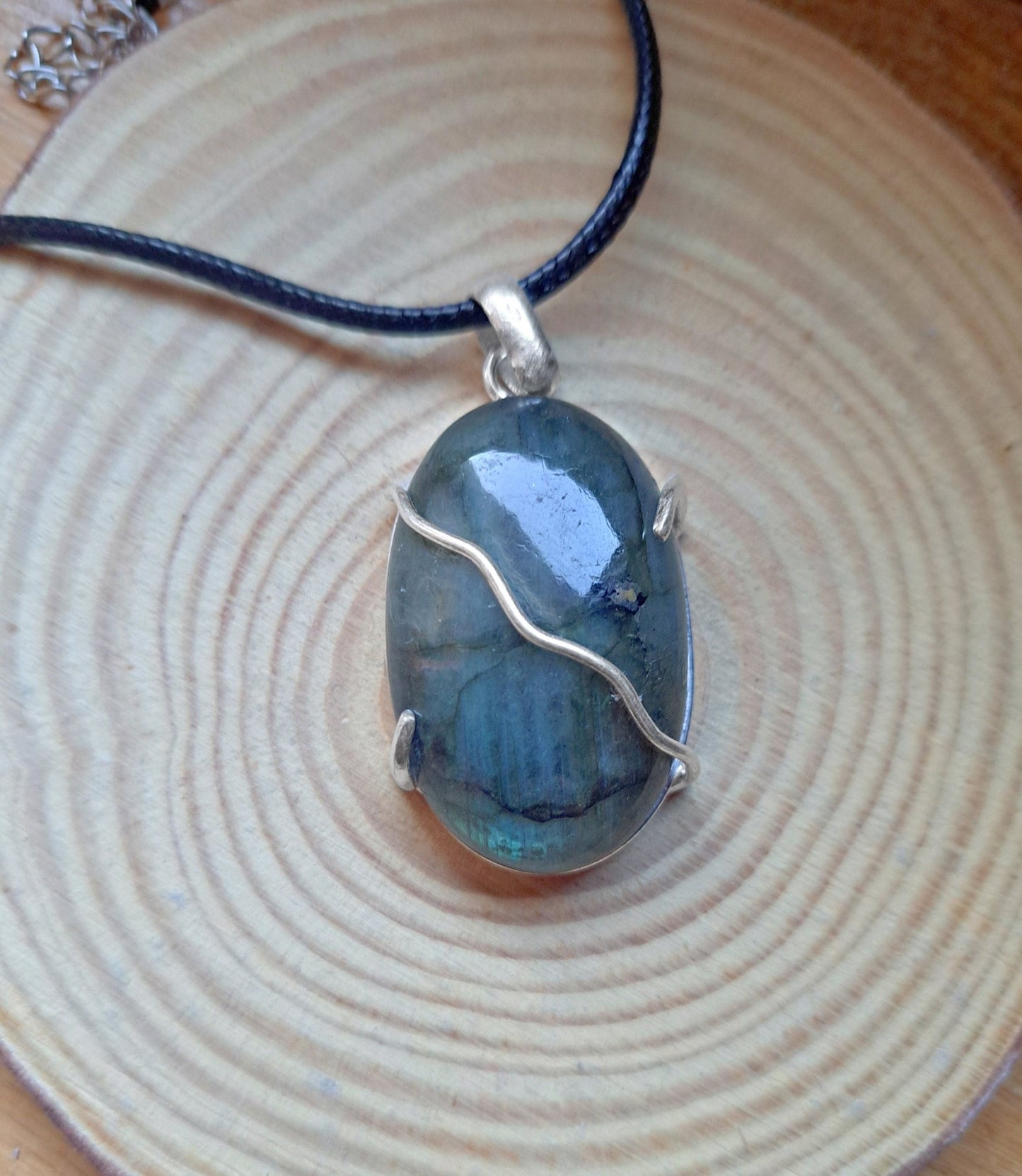 Natural Labradorite Sterling Silver Pendant - Statement Necklace - LunarGem -