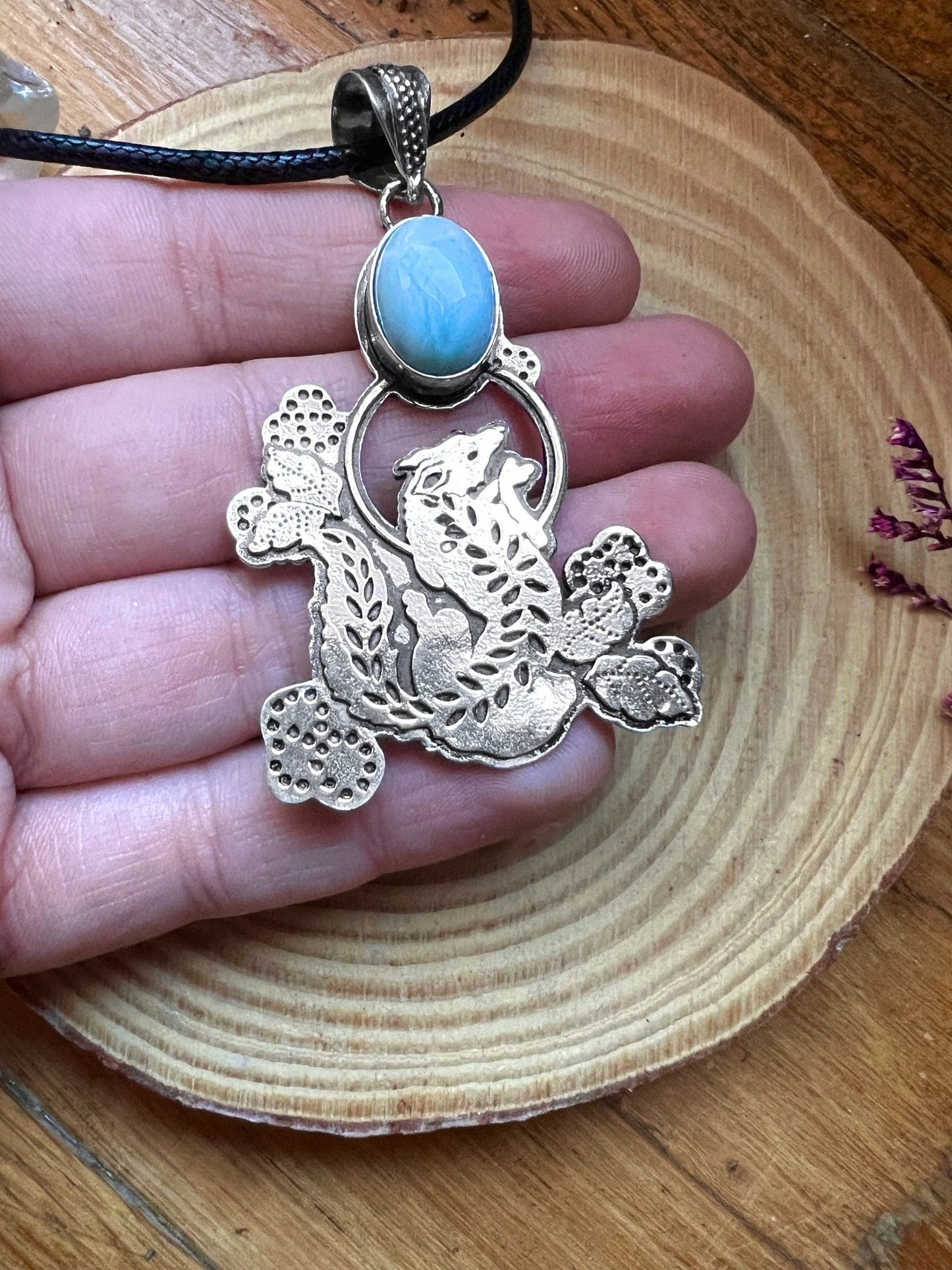 Natural Larimar Necklace In Sterling Silver Larimar Statement Necklace Boho Gemstone Jewelry Ethnic Necklace Unique Gift - LunarGem -