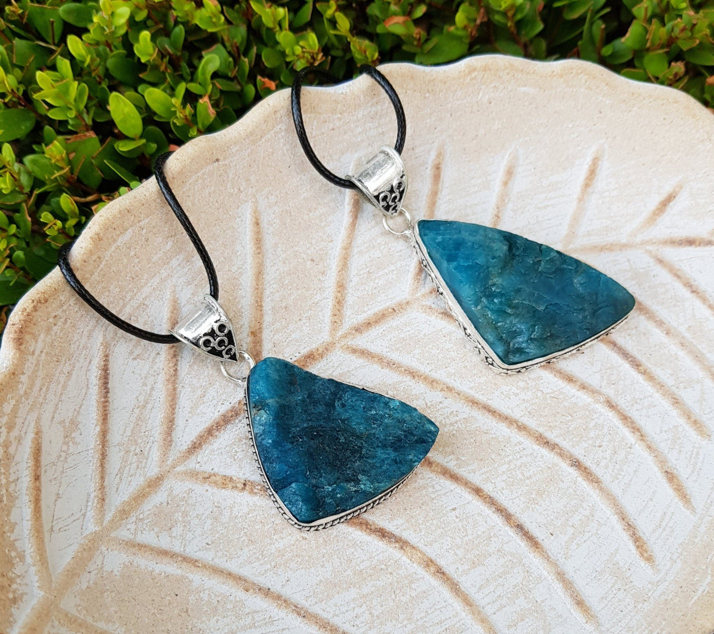 Raw Apatite Sterling Silver Necklace, Boho Style, Recycled Silver - LunarGem - Charms & Pendants