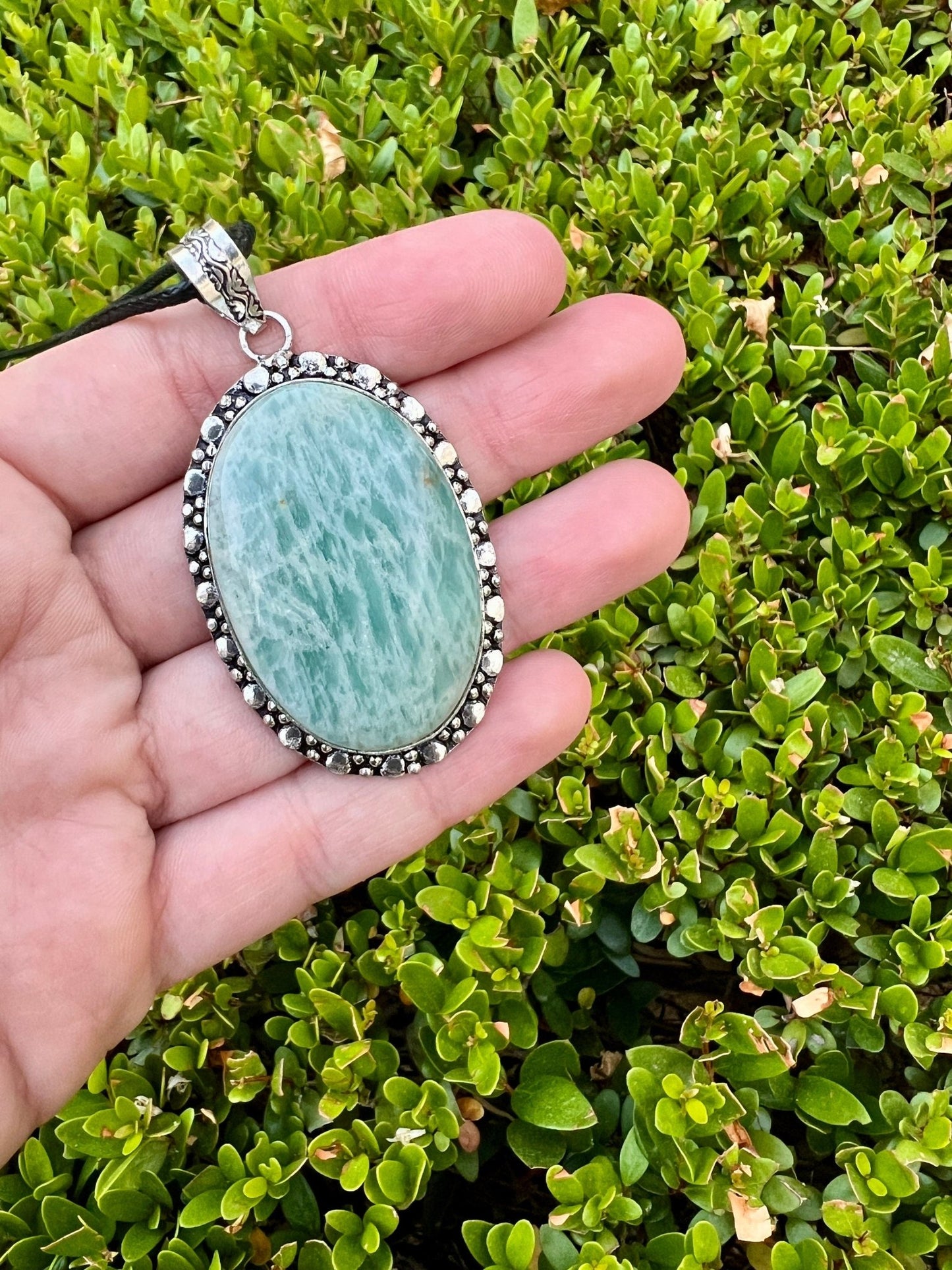Raw Blue Amazonite Necklace In Sterling Silver Statement Necklace - LunarGem -