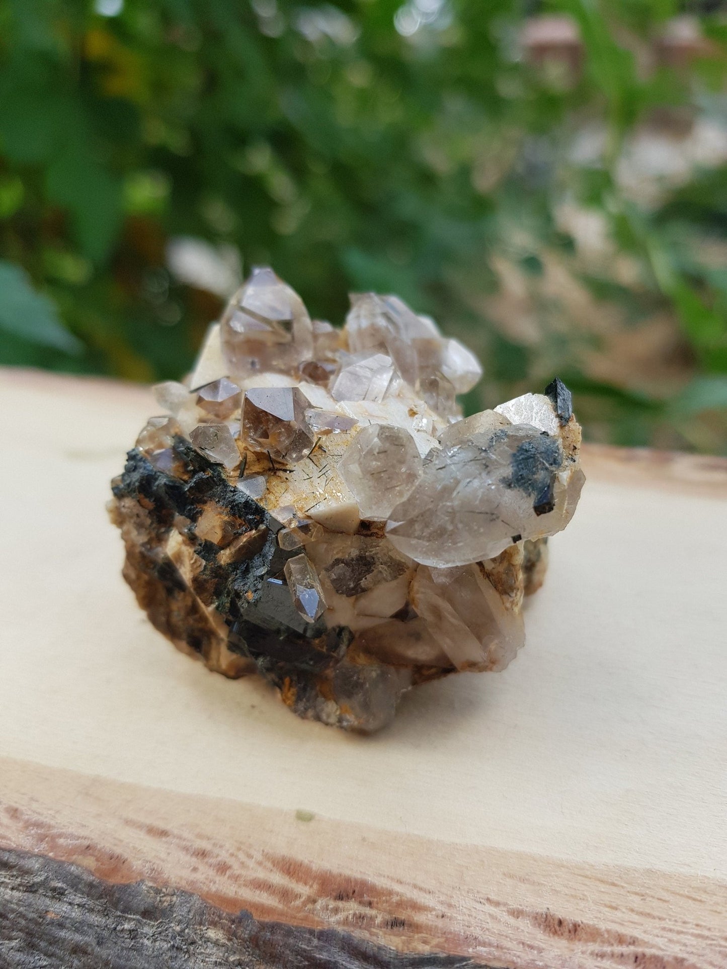 Smoky Quartz Cluster On Feldspar Specimen Cluster Crystal Specimen, Metaphysical and Mineral Specimen 84g - LunarGem -