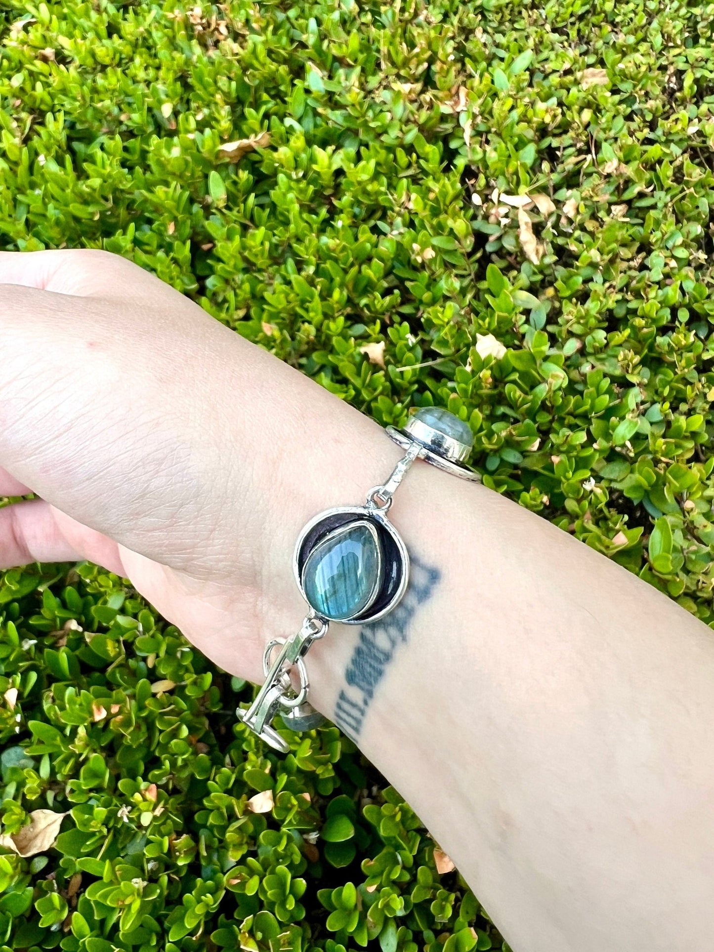 Sterling Silver Labradorite Bracelet: Adjustable Gemstone Jewelry - LunarGem -