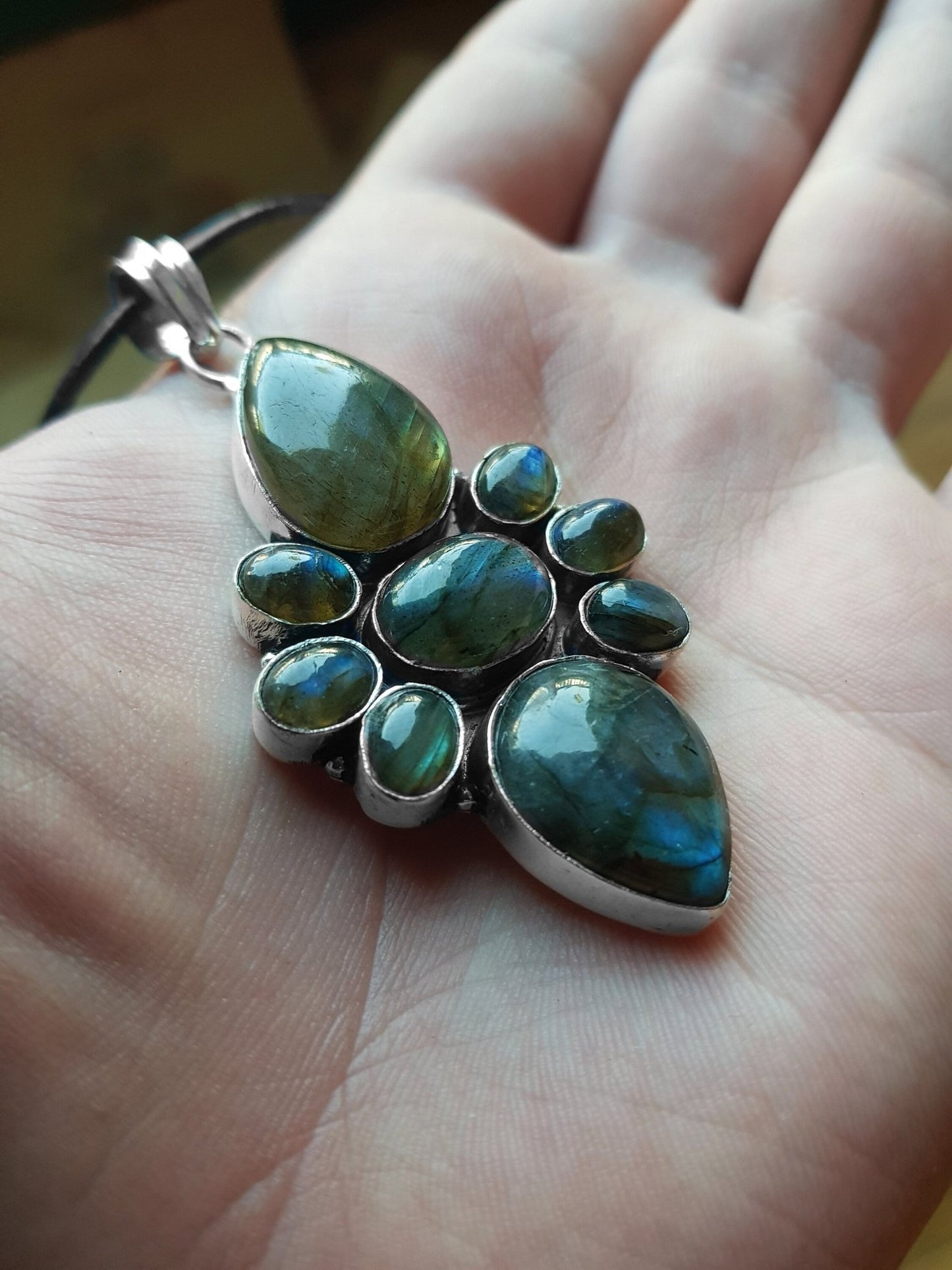 Sterling Silver Labradorite Pendant, Big Statement Boho Jewelry - LunarGem -