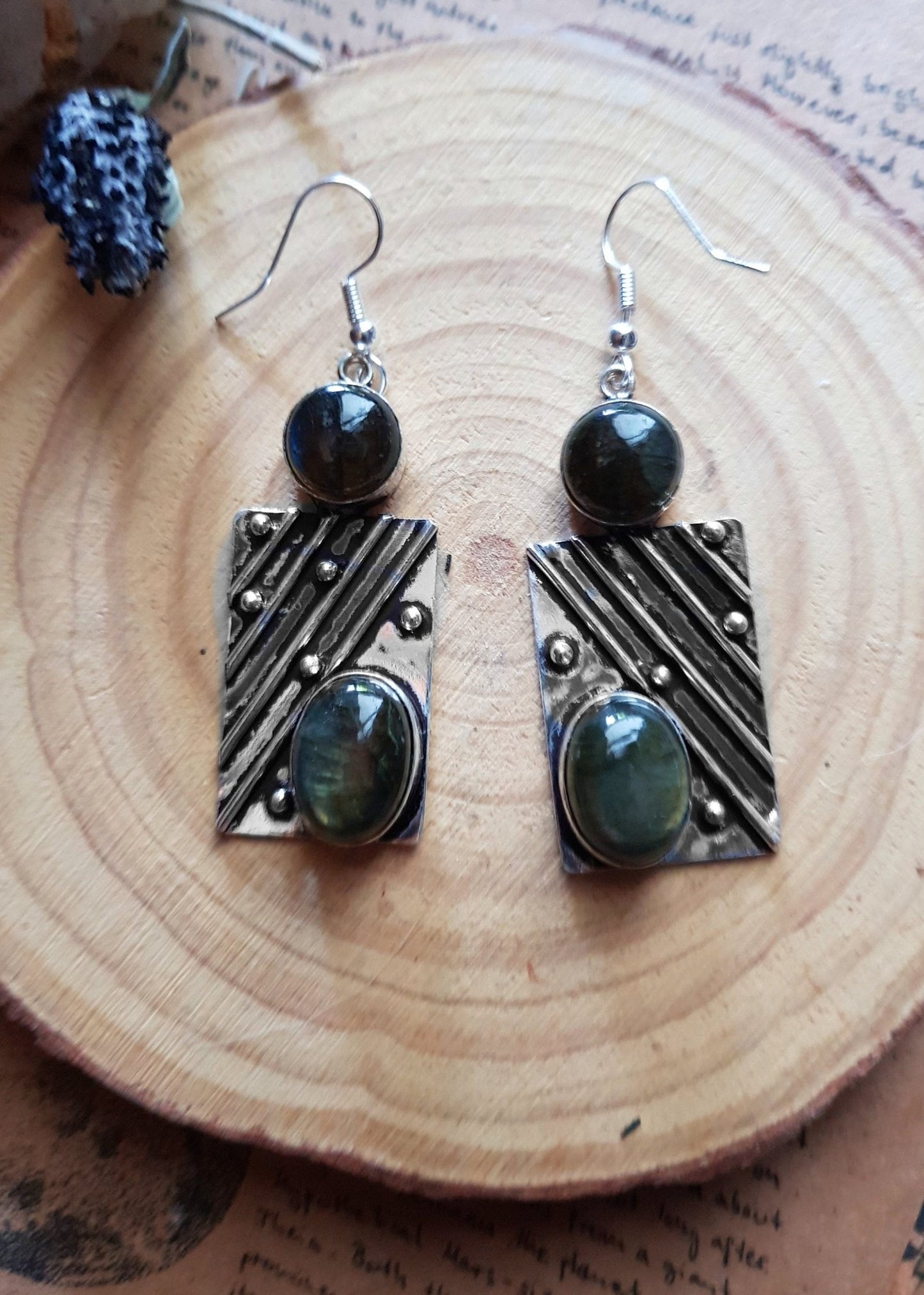 Sterling Silver Labradorite Statement Earrings: Boho Mermaid Jewelry - LunarGem -