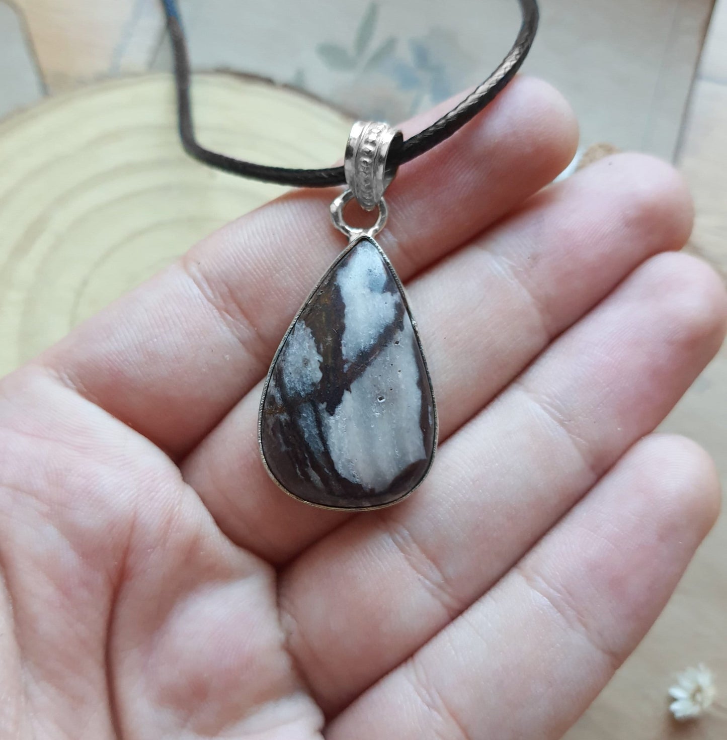 Teardrop Coconut Jasper Pendant: Sterling Silver Boho Necklace - LunarGem -