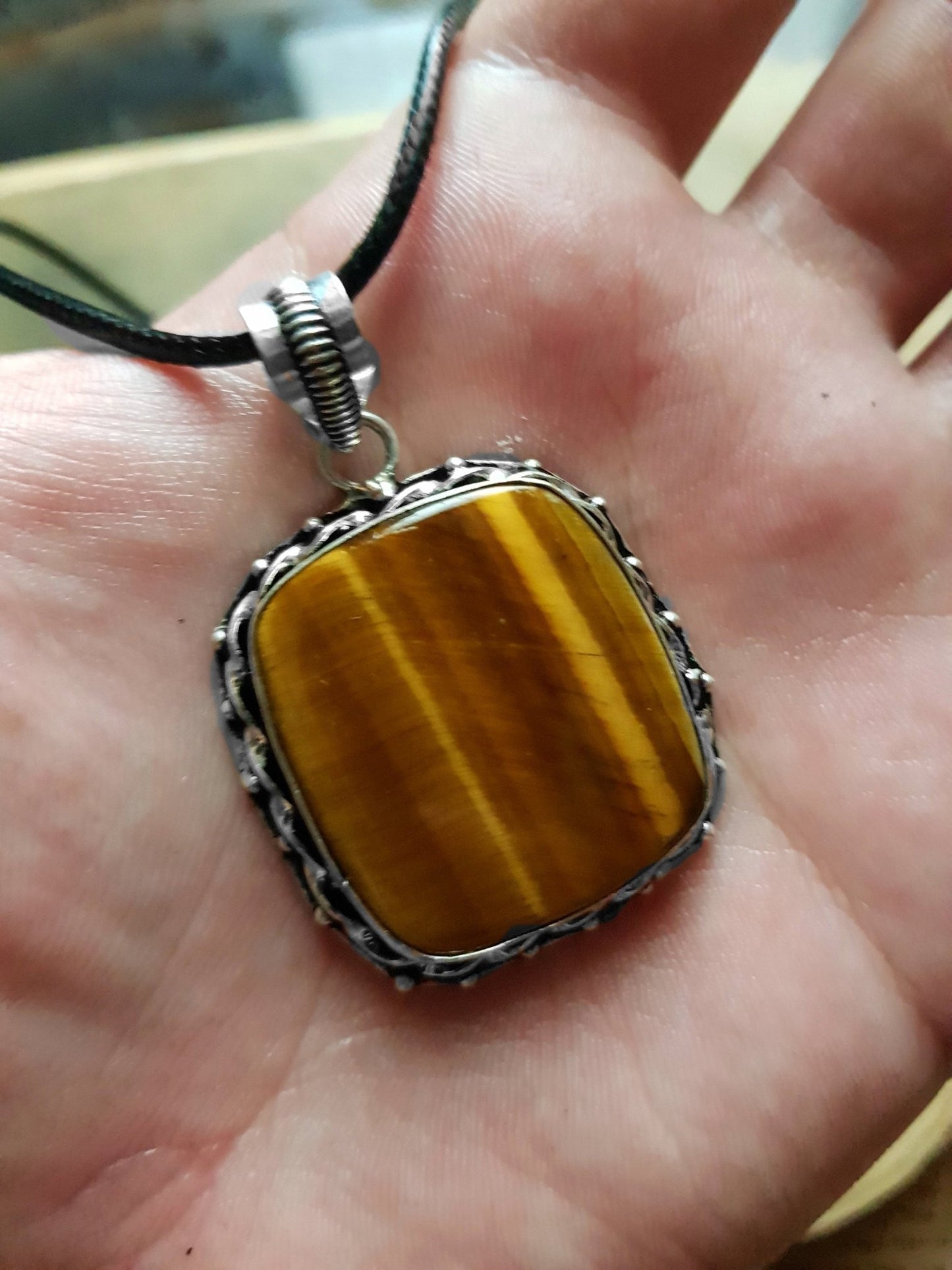 Tiger's Eye Sterling Silver Pendant Necklace: Boho Gemstone - LunarGem -
