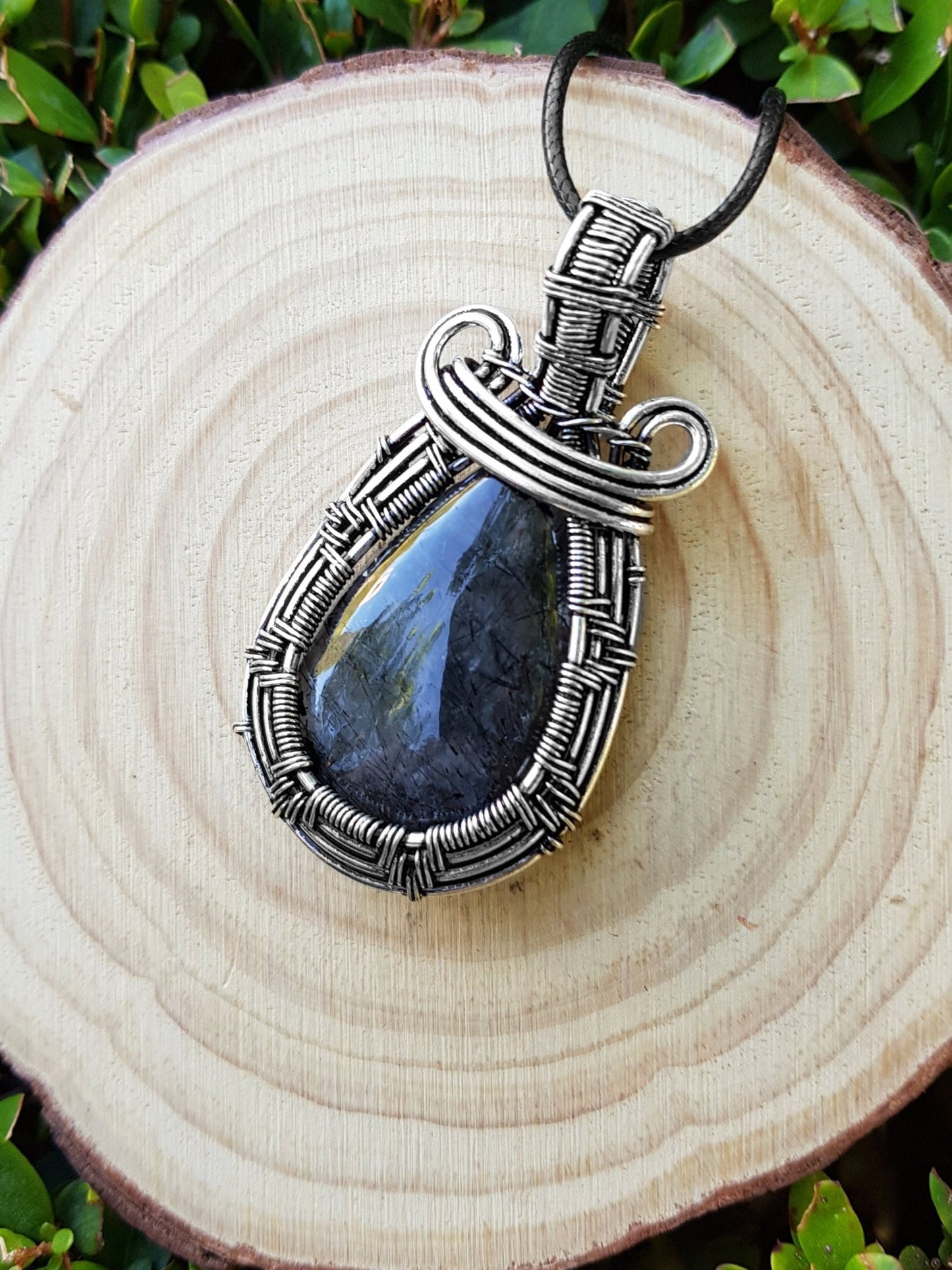 Tourmalinated Quartz Sterling Silver Pendant: Wire Wrapped Boho Necklace - LunarGem -