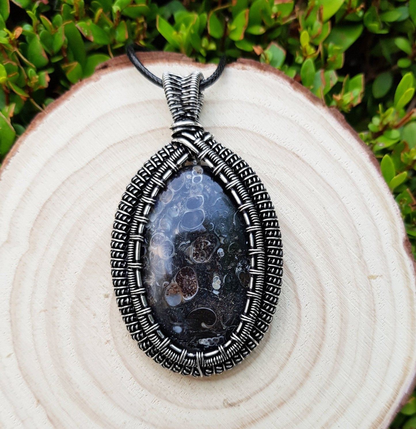 Turtella Jasper Sterling Silver Wire Wrapped Pendant: Boho Necklace - LunarGem - Jewelry
