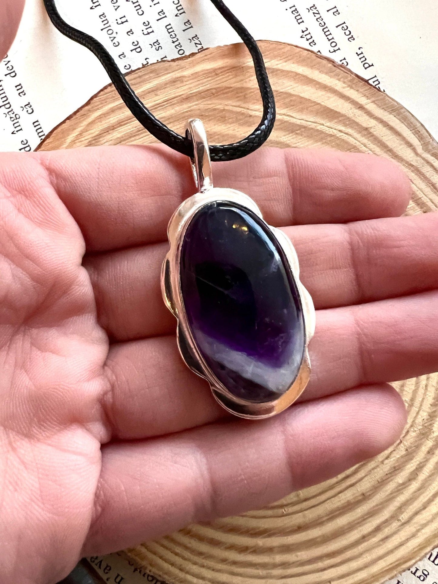 Amethyst Statement Pendant In Sterling Silver Crystal Necklace - LunarGem -