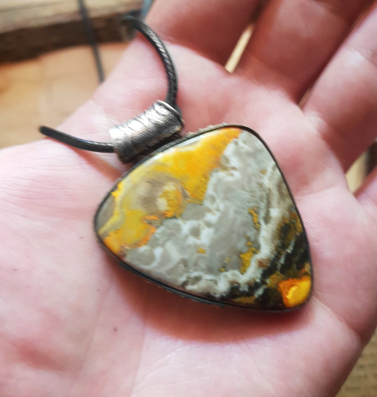 Bumble Bee Jasper Pendant Big Statement Necklace Sterling Silver Gemstone Pendant Boho Necklace One Of A Kind Gift - LunarGem -