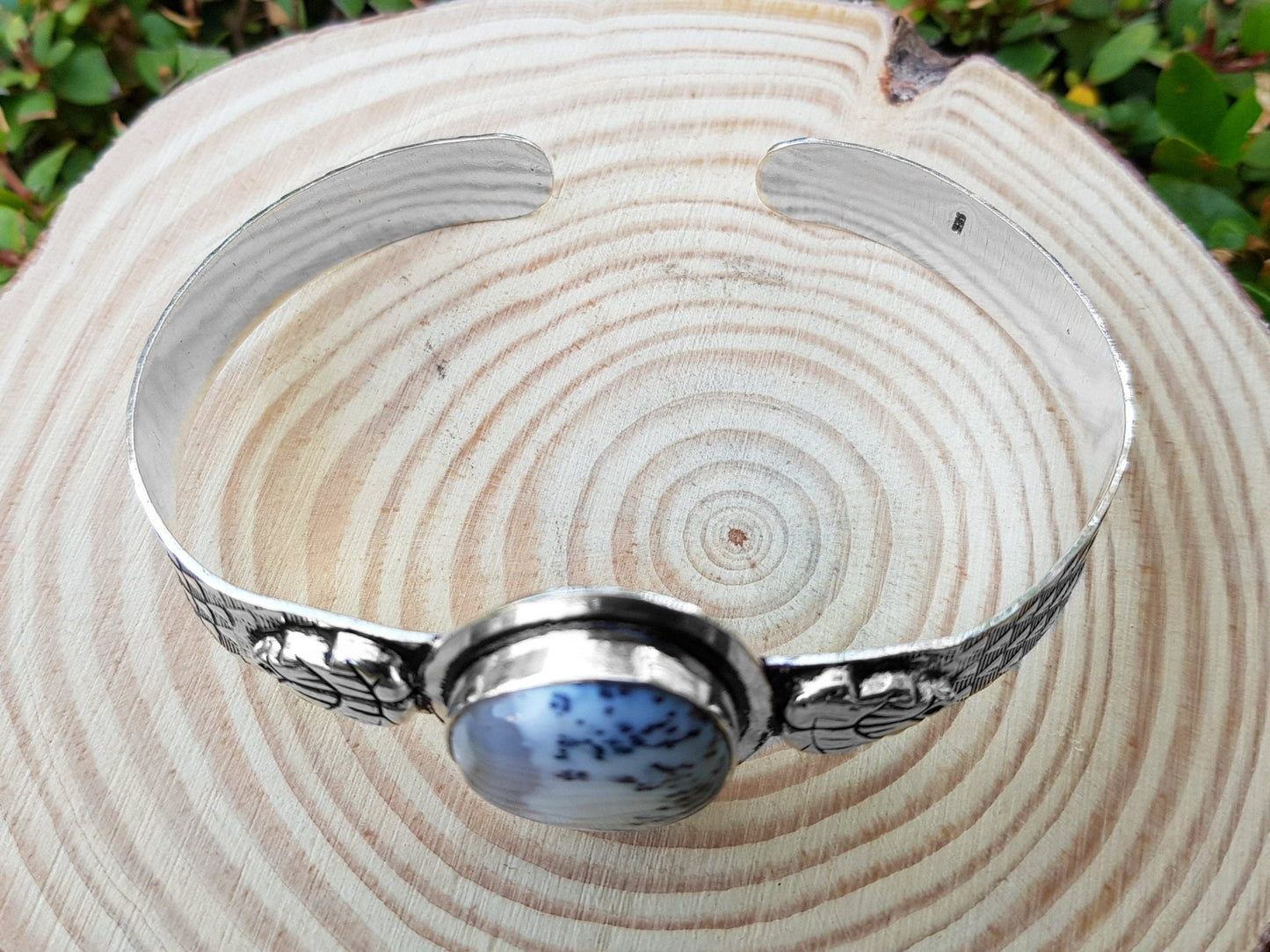 Dendritic Opal Bracelet In Sterling Silver Statement Bracelet Adjustable Bracelet One Of A Kind - LunarGem -
