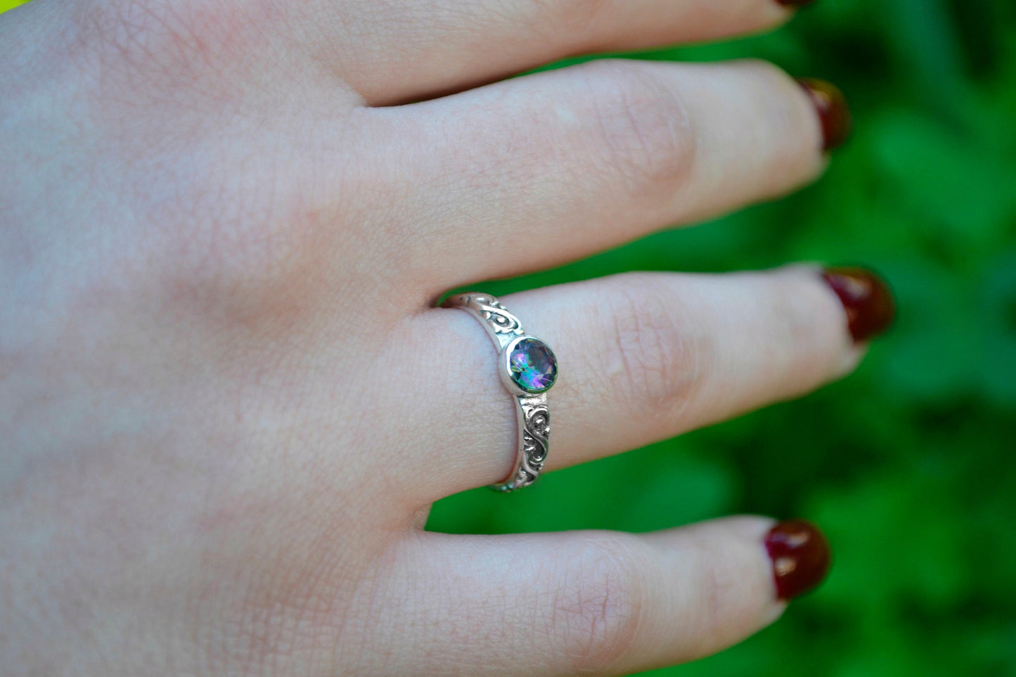Mystic Quartz Stacking Rings Fine Sterling Silver Engagement Ring Dainty Ring Gift For Her Magic Ring Boho Rings Stacking Ring