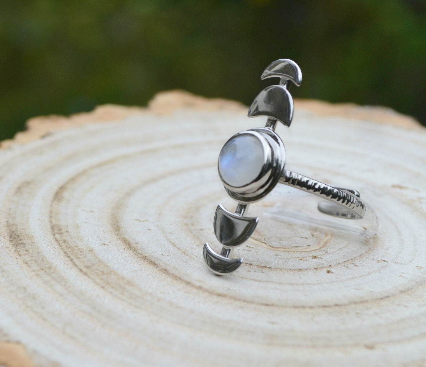 Moon Phases Ring, Moon Ring, Fine Sterling Silver Rainbow Moonstone Ring, Adjustable Ring, Celestial Jewelry, Boho Rings, Unique Gift