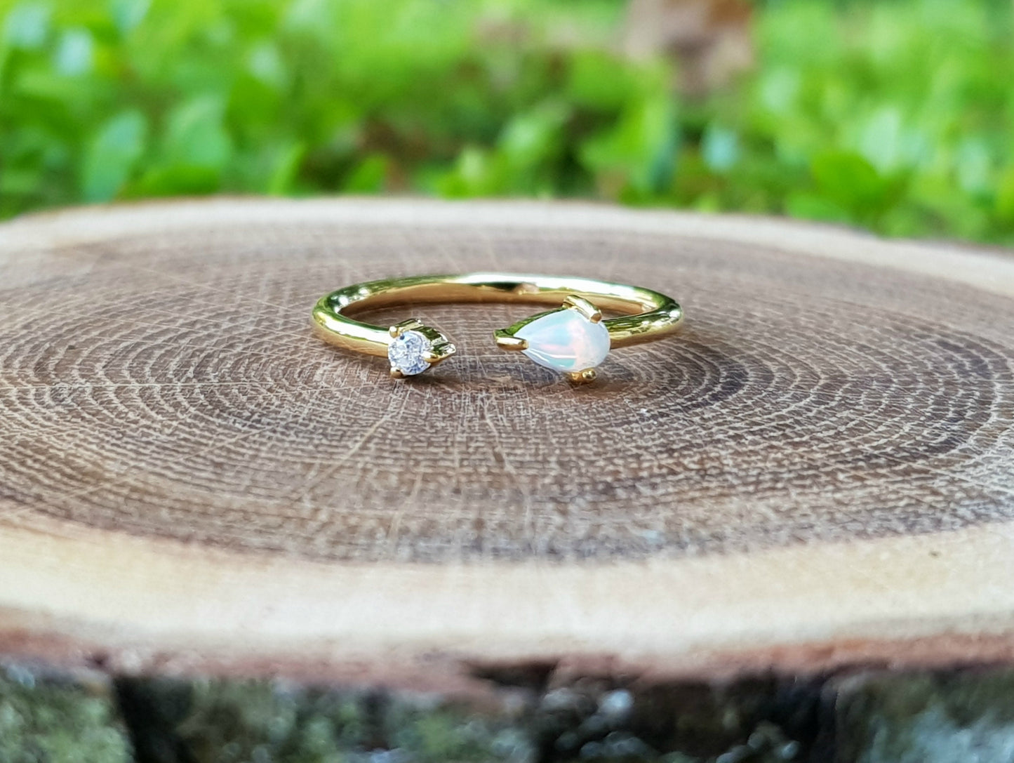 Ethiopian Opal And Zircon Ring Adjustable Gemstone Ring Dainty Ring Sterling Silver Or Gold Plated Minimal Ring Stacking Ring Unique Gift