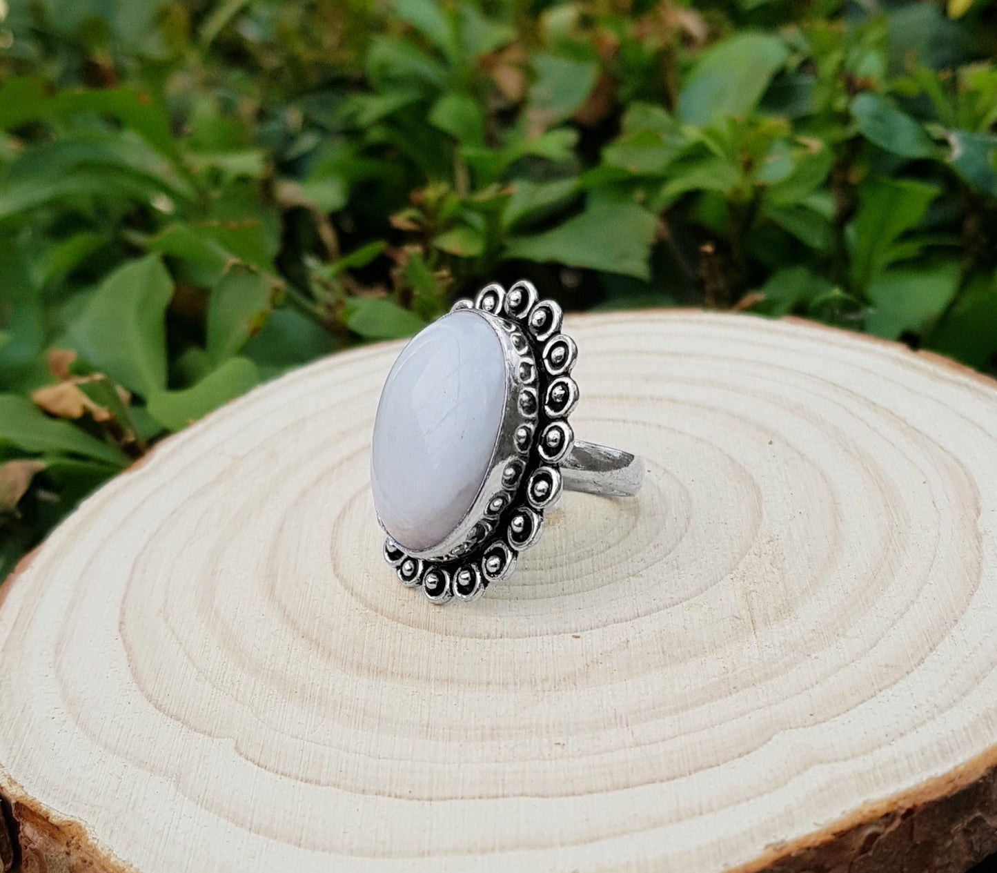 Rainbow Moonstone Sterling Silver Ring Size US 7 1/2 Statement Ring Unique Gift For Her Boho Rings Ethnic Ring GypsyJewelry Geometric Ring