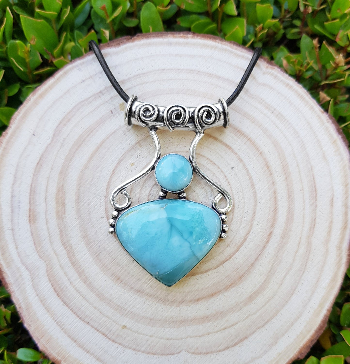 Natural Larimar Necklace Blue Larimar Statement Pendant Boho Gemstone Necklace Ethnic Pendant Unique Gift