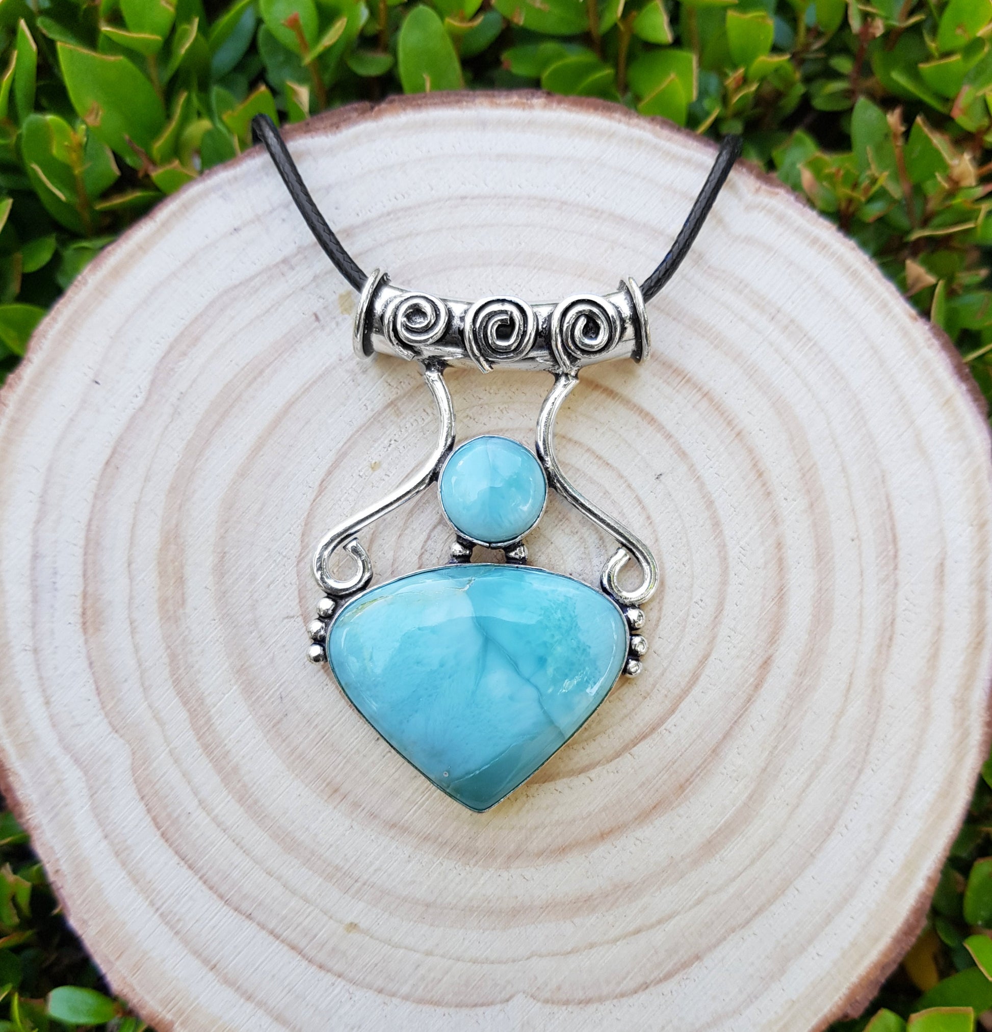 Natural Larimar Necklace Blue Larimar Statement Pendant Boho Gemstone Necklace Ethnic Pendant Unique Gift