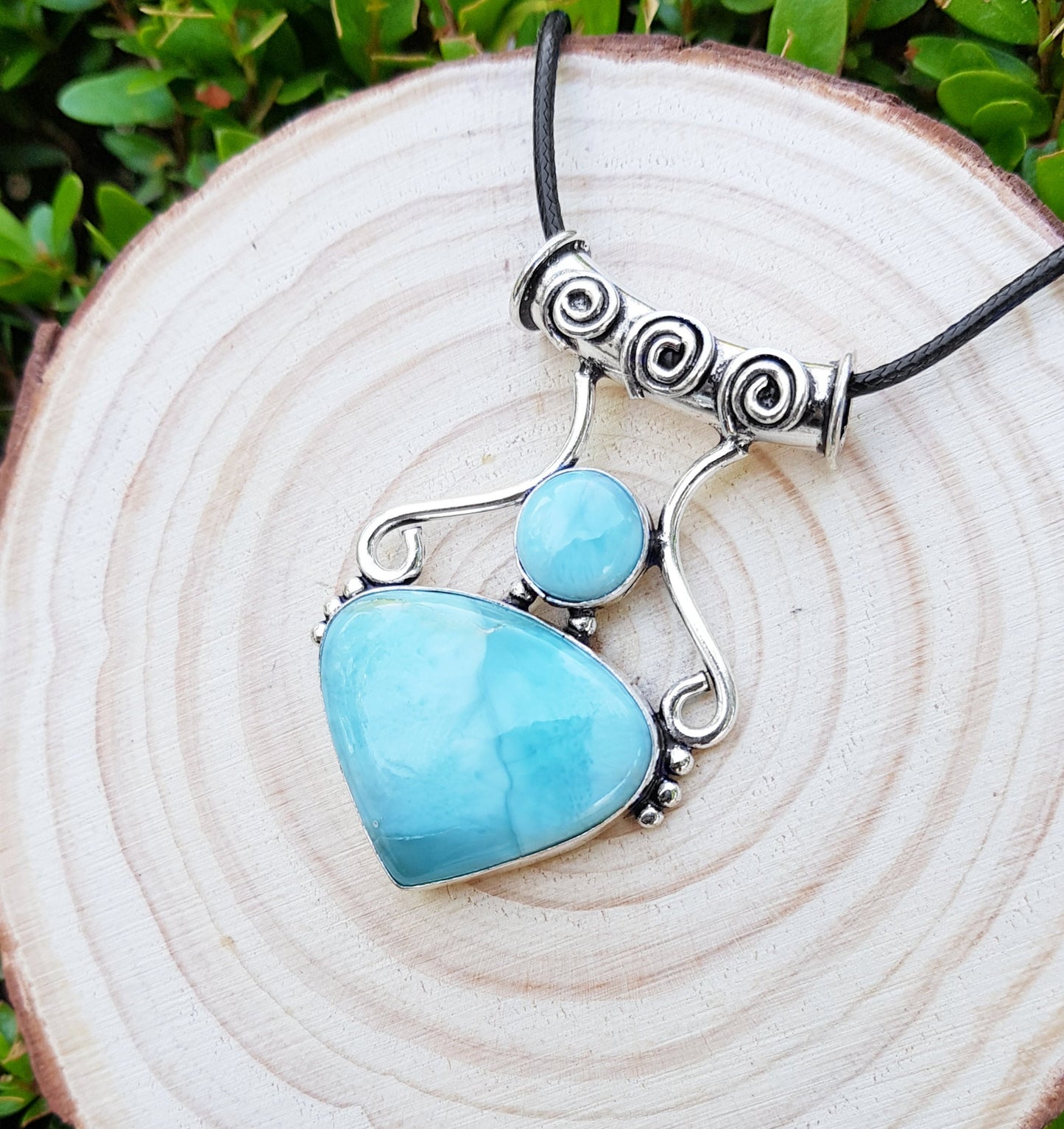Natural Larimar Necklace Blue Larimar Statement Pendant Boho Gemstone Necklace Ethnic Pendant Unique Gift
