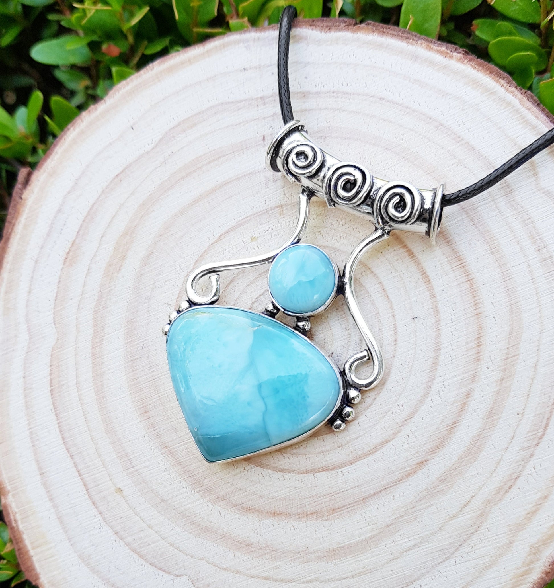 Natural Larimar Necklace Blue Larimar Statement Pendant Boho Gemstone Necklace Ethnic Pendant Unique Gift