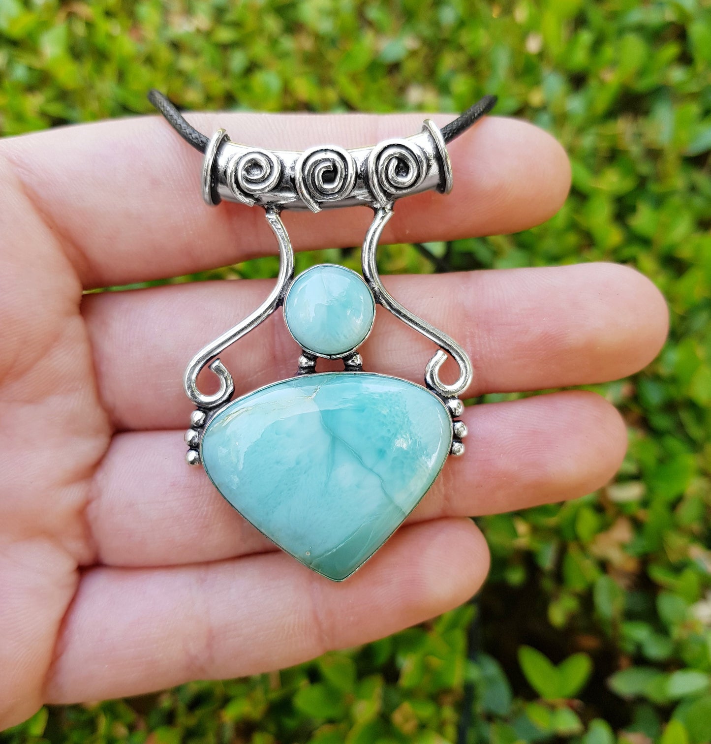 Natural Larimar Necklace Blue Larimar Statement Pendant Boho Gemstone Necklace Ethnic Pendant Unique Gift