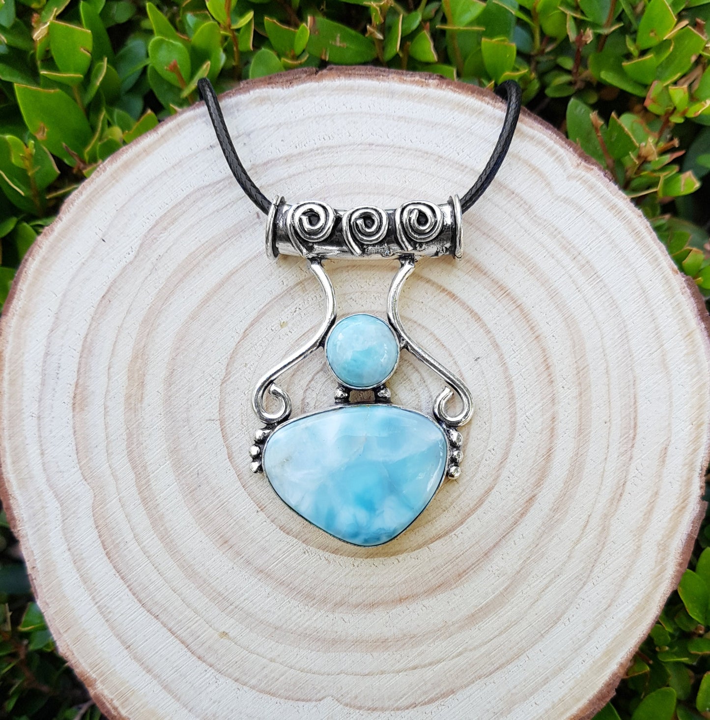 Natural Larimar Necklace Blue Larimar Statement Pendant Boho Gemstone Necklace Ethnic Pendant Unique Gift