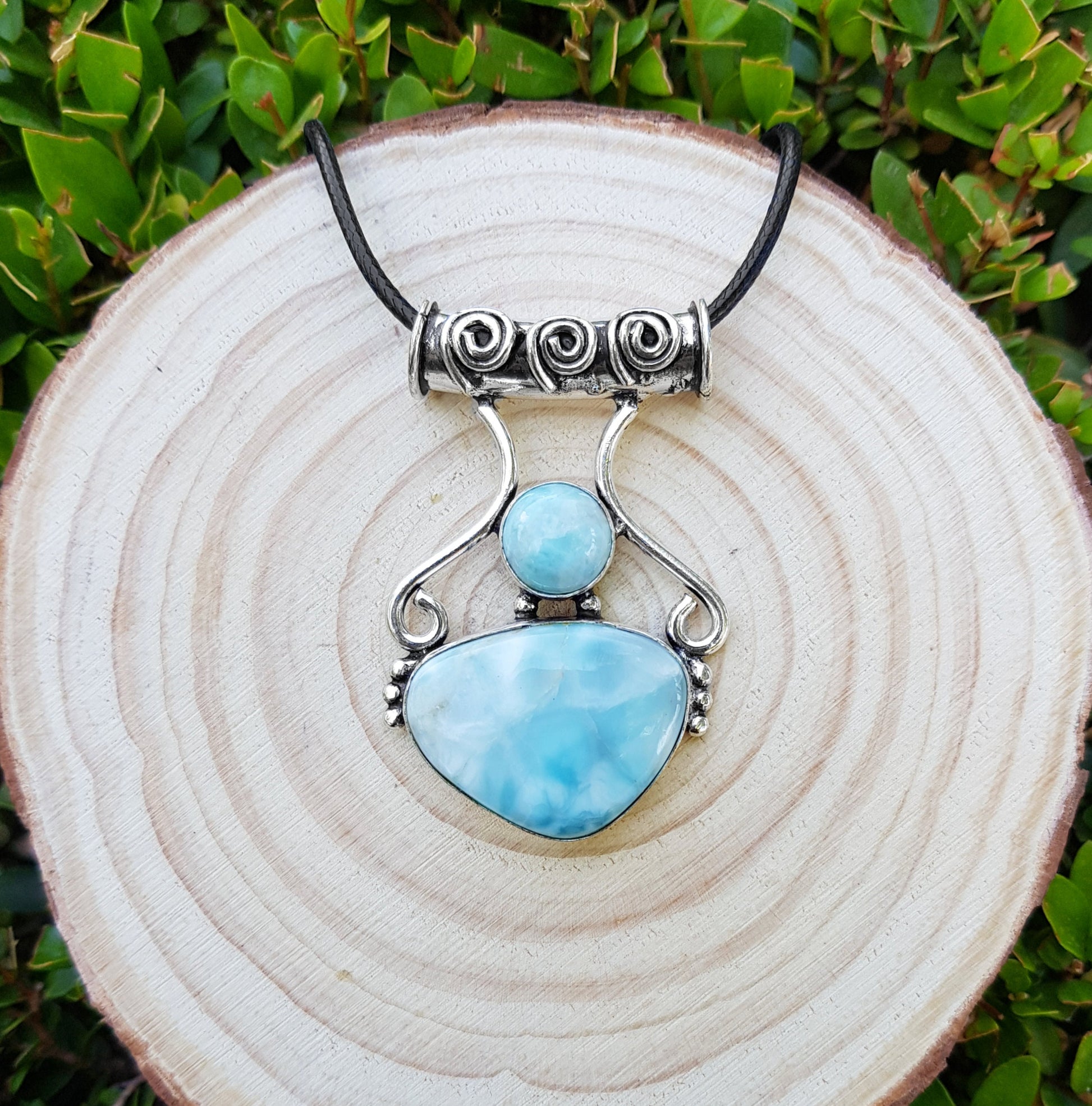 Natural Larimar Necklace Blue Larimar Statement Pendant Boho Gemstone Necklace Ethnic Pendant Unique Gift