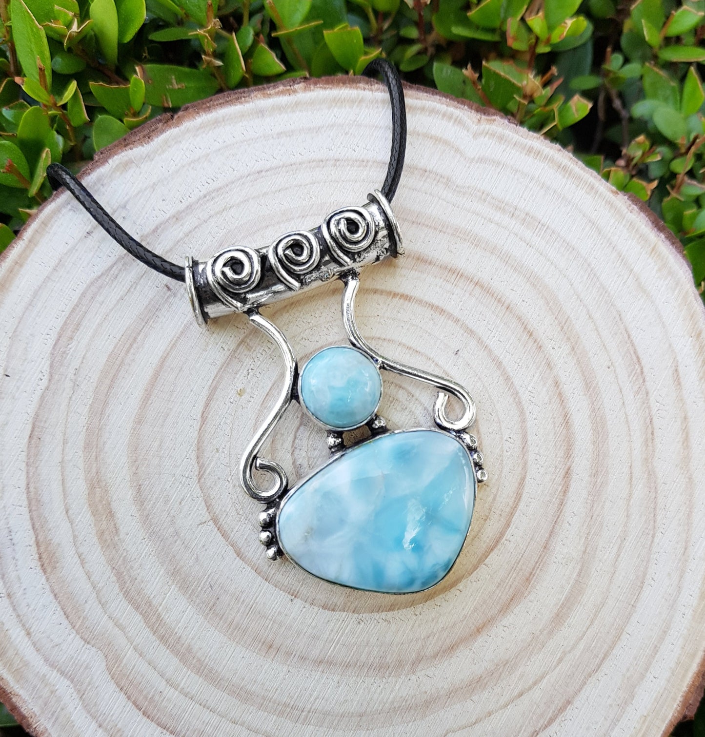 Natural Larimar Necklace Blue Larimar Statement Pendant Boho Gemstone Necklace Ethnic Pendant Unique Gift