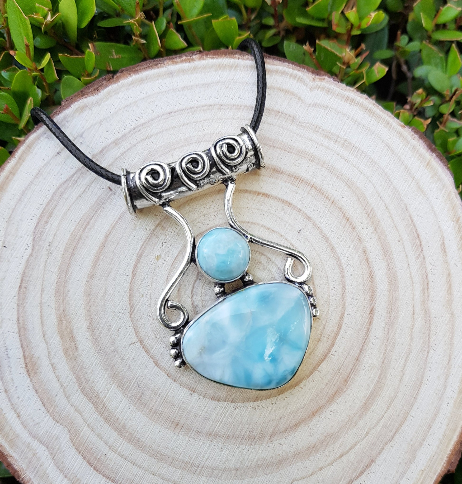 Natural Larimar Necklace Blue Larimar Statement Pendant Boho Gemstone Necklace Ethnic Pendant Unique Gift