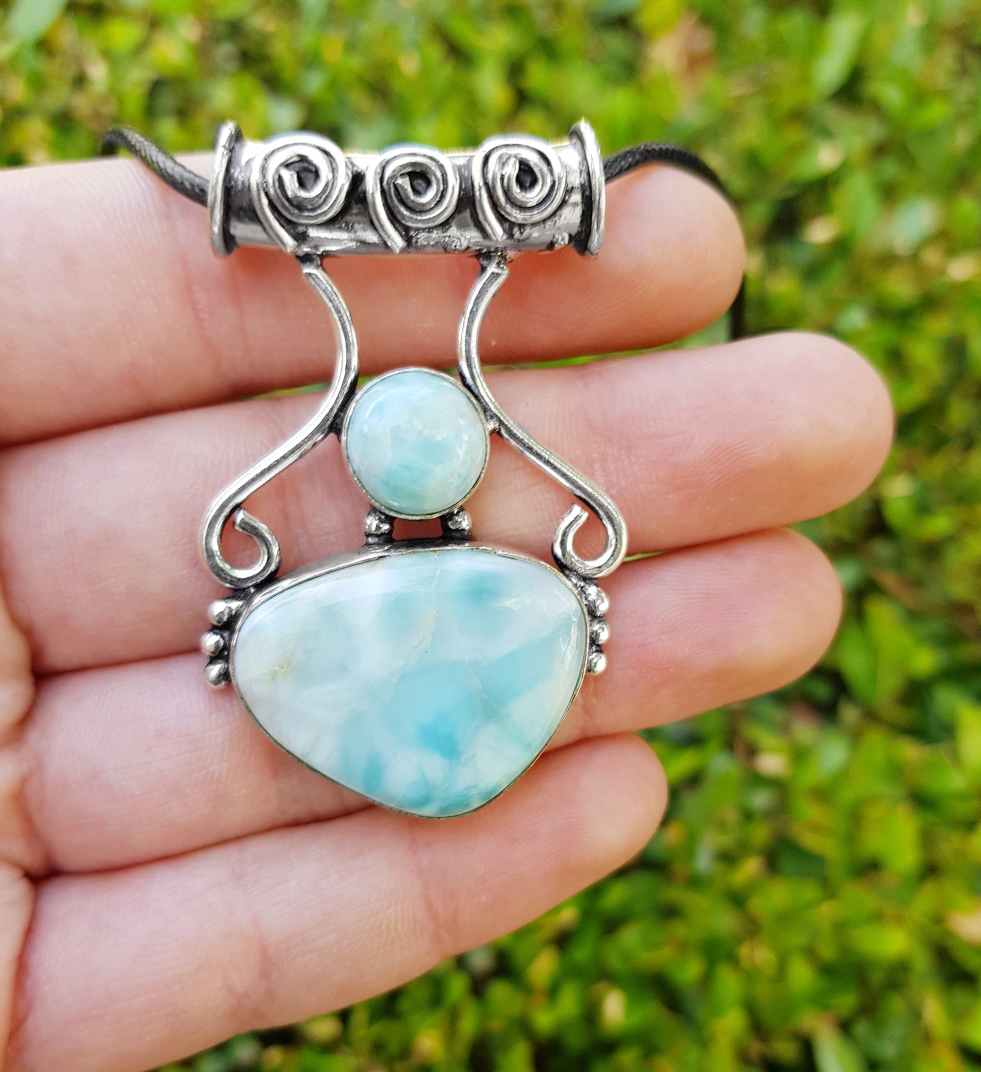 Natural Larimar Necklace Blue Larimar Statement Pendant Boho Gemstone Necklace Ethnic Pendant Unique Gift