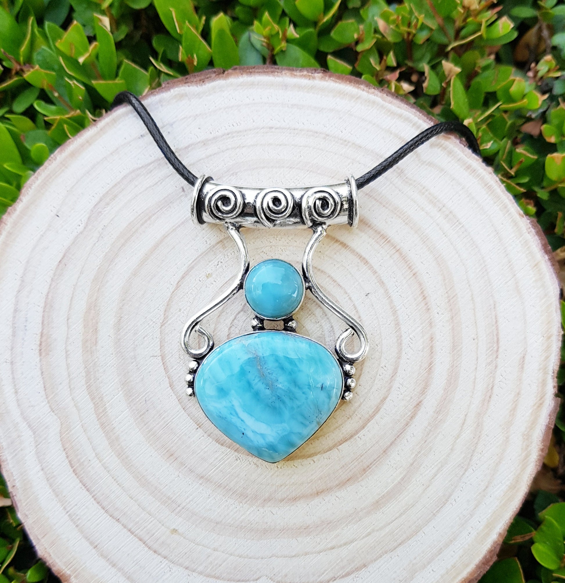 Natural Larimar Necklace Blue Larimar Statement Pendant Boho Gemstone Necklace Ethnic Pendant Unique Gift
