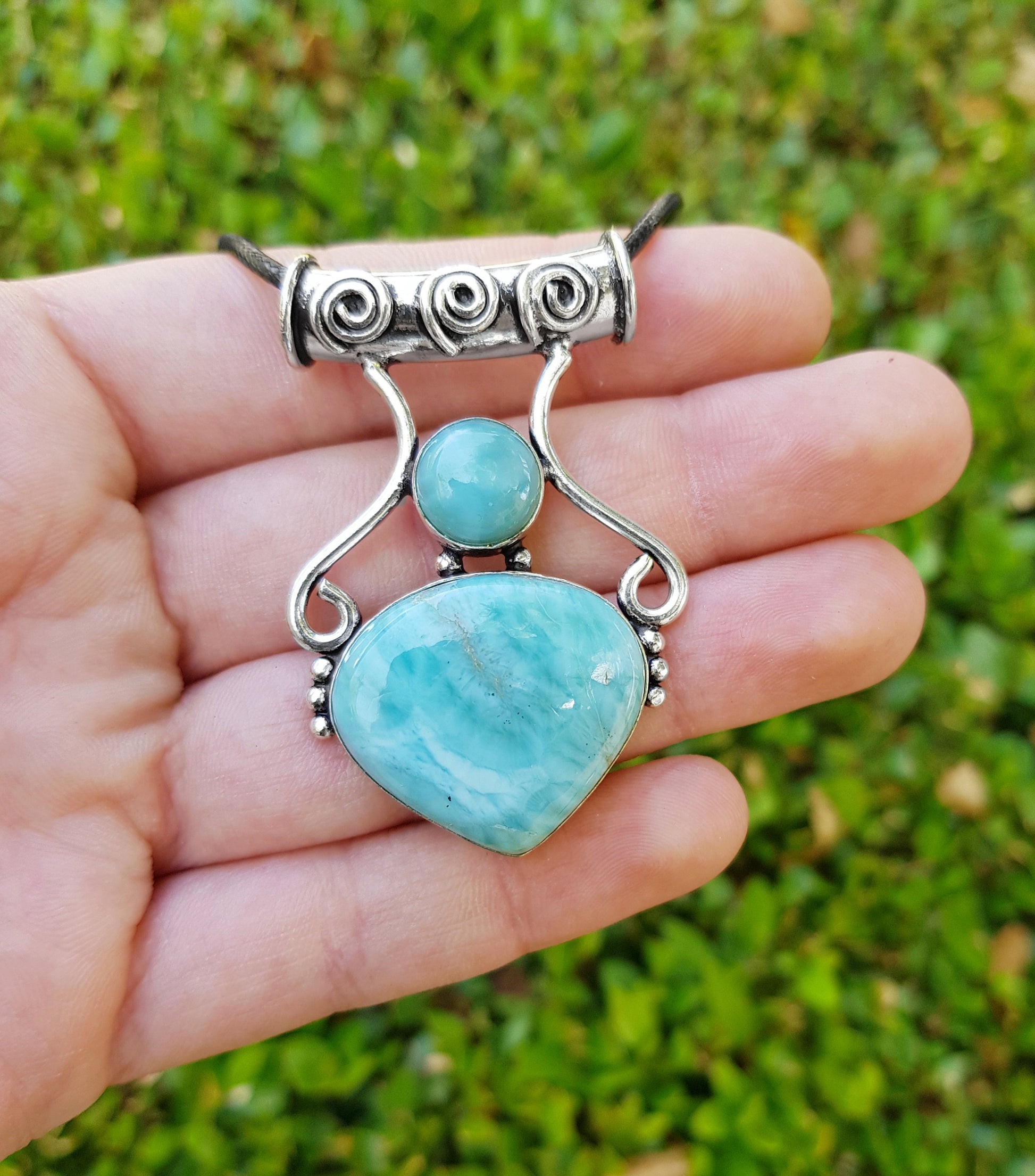 Natural Larimar Necklace Blue Larimar Statement Pendant Boho Gemstone Necklace Ethnic Pendant Unique Gift