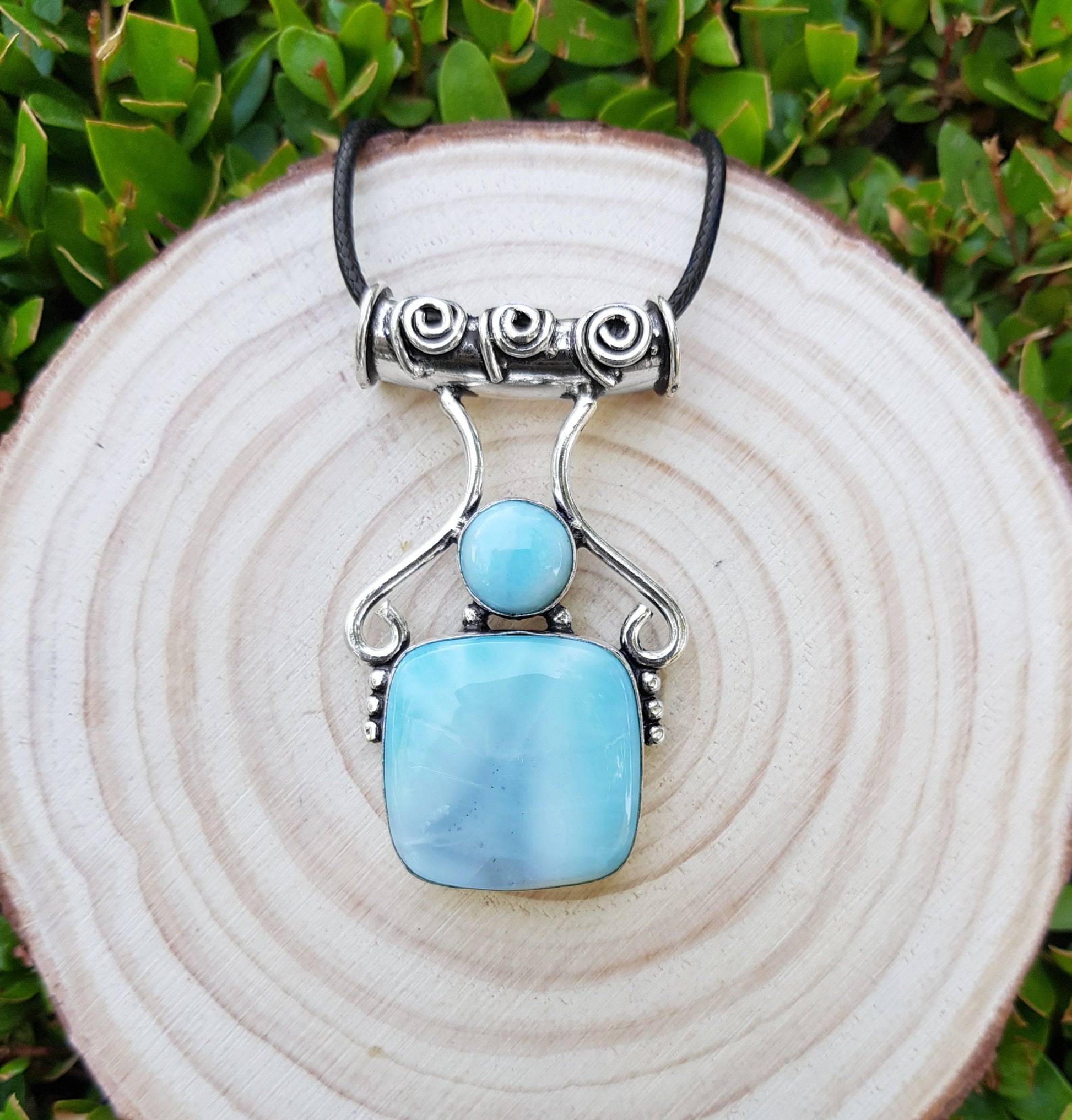 Natural Larimar Necklace Blue Larimar Statement Pendant Boho Gemstone Necklace Ethnic Pendant Unique Gift