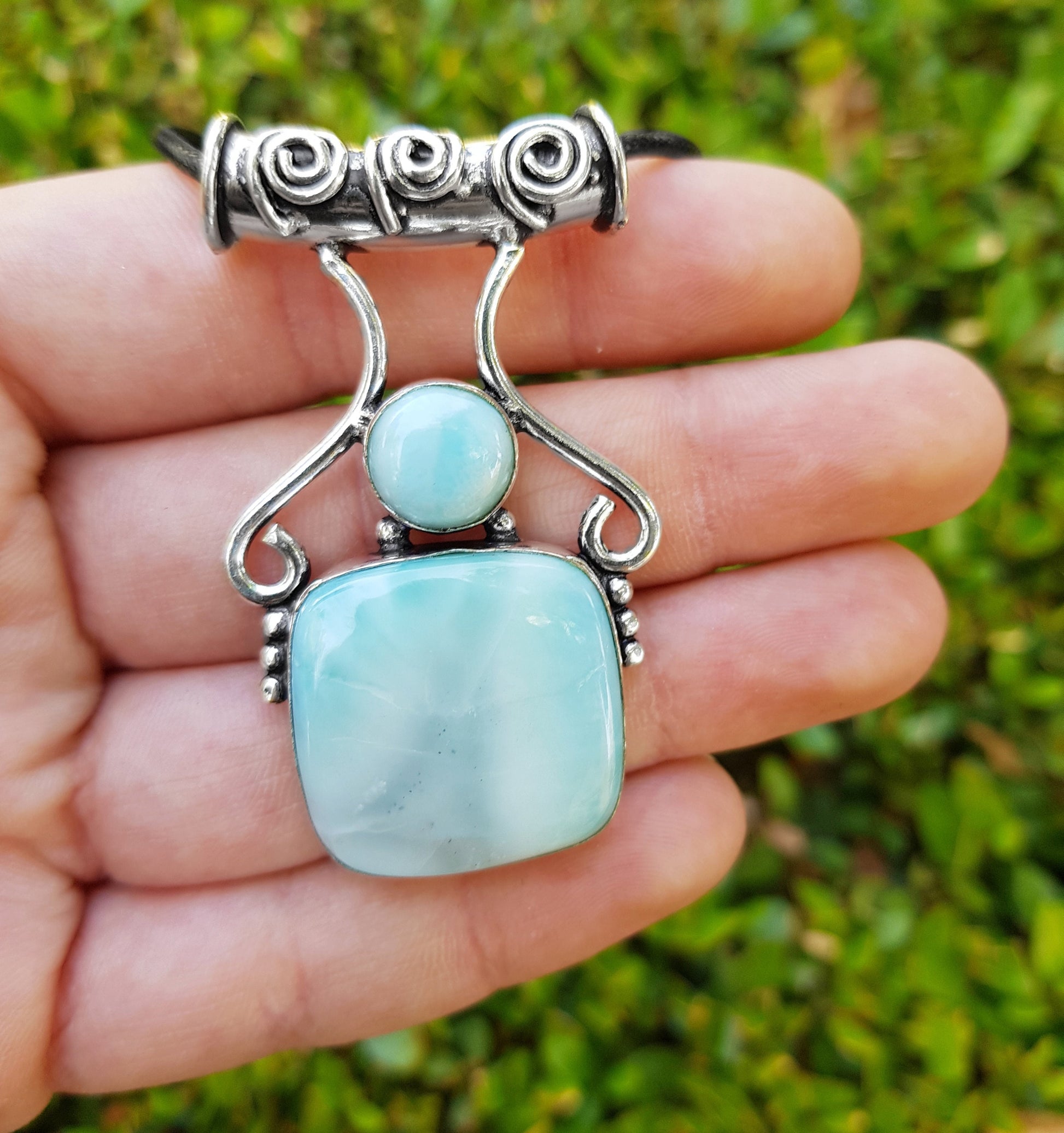 Natural Larimar Necklace Blue Larimar Statement Pendant Boho Gemstone Necklace Ethnic Pendant Unique Gift