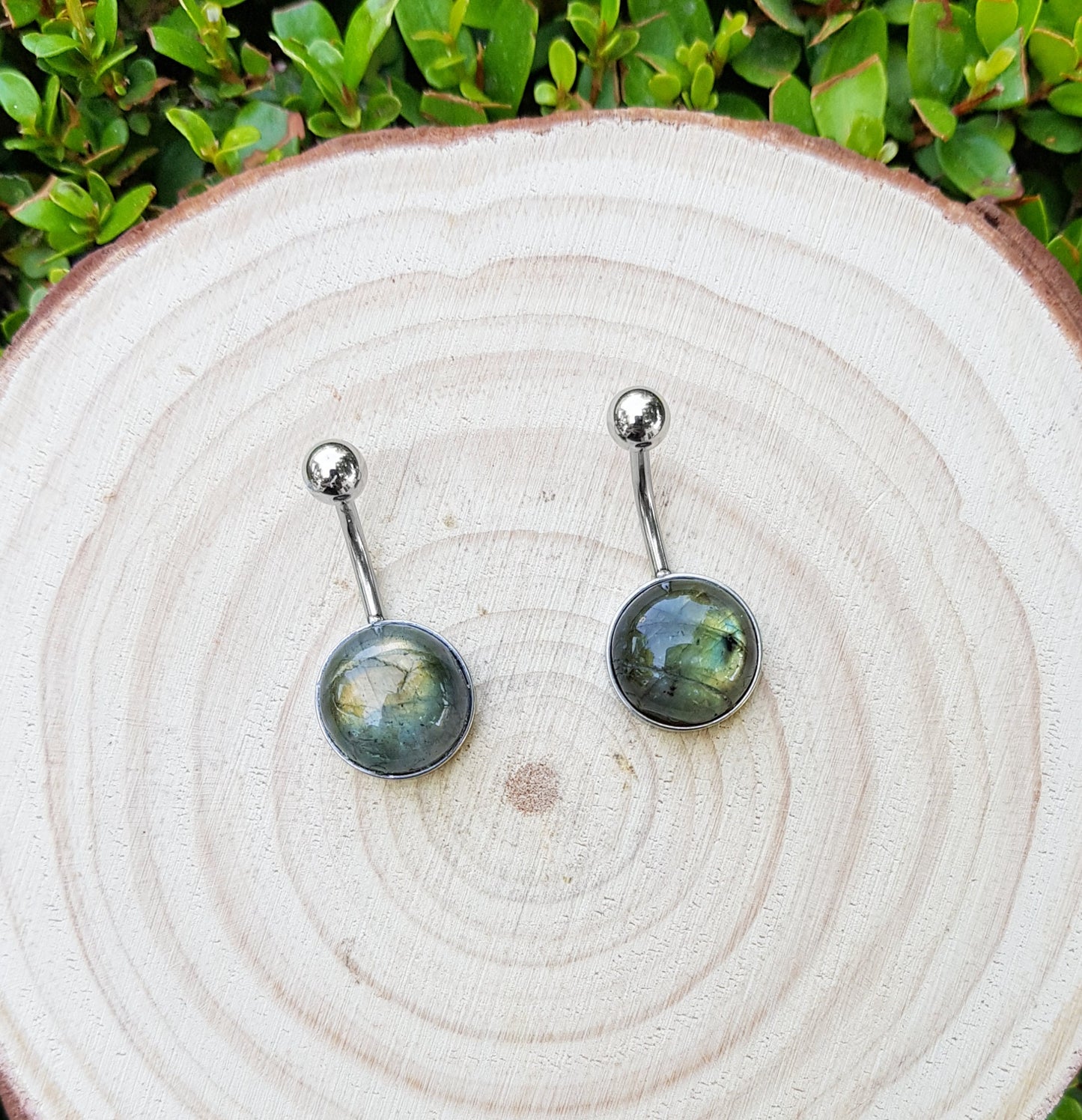 Rainbow Moonstone Belly Button Ring, Surgical Stainless Steel Hypoallergenic Belly Ring Labradorite Belly Bar Boho Belly Ring