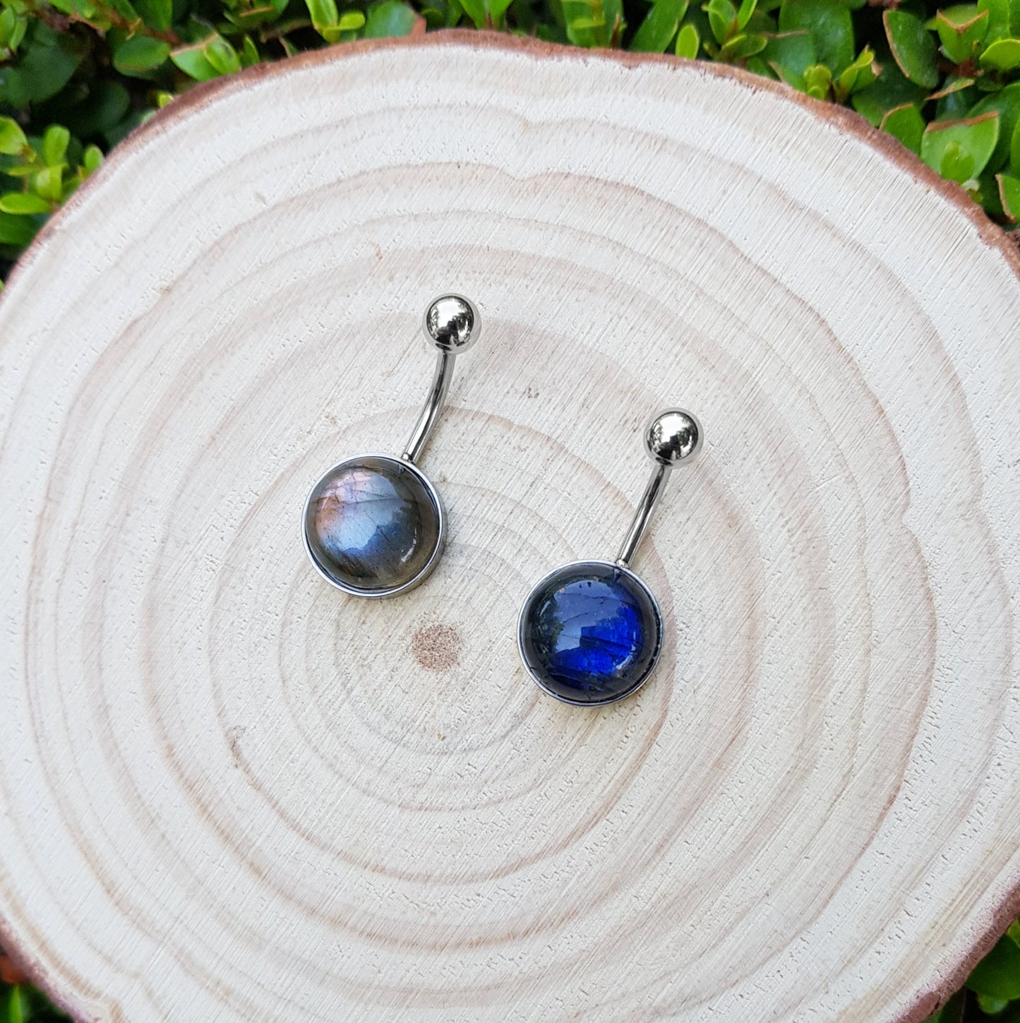Rainbow Moonstone Belly Button Ring, Surgical Stainless Steel Hypoallergenic Belly Ring Labradorite Belly Bar Boho Belly Ring