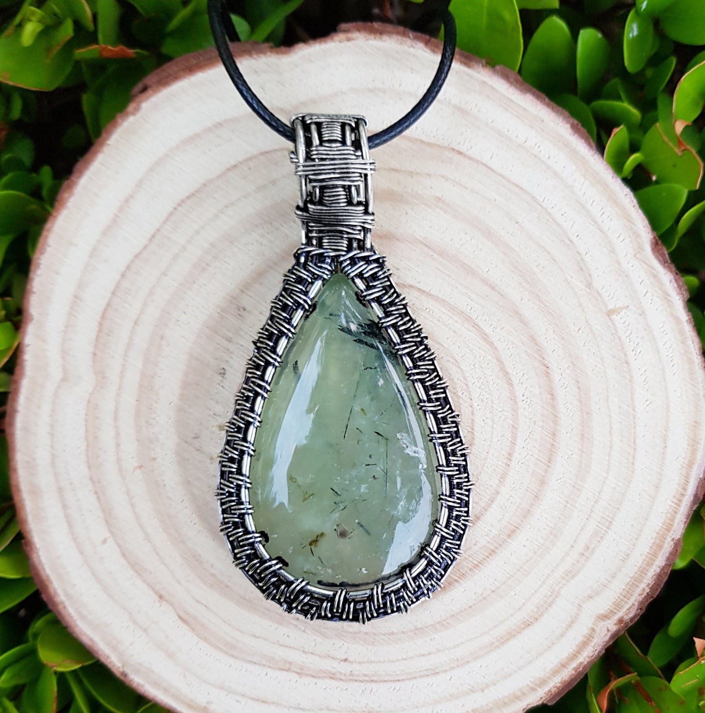 Prehnite Wire Wrapped Pendant In Sterling Silver Statement Pendant Boho Necklace One Of A Kind Gift GypsyJewelry