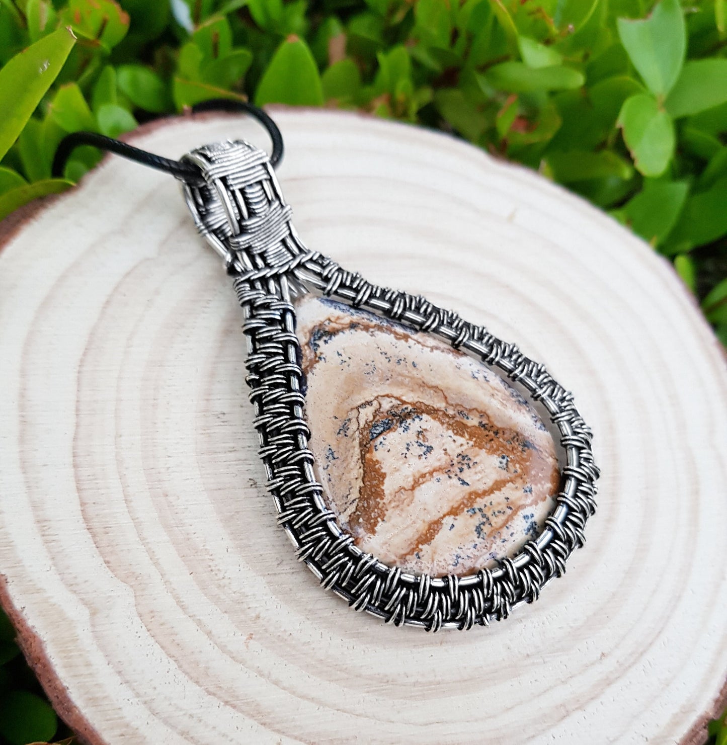 Earth Jasper Wire Wrapped Statement Pendant Boho Gemstone Necklace GypsyJewelry Unisex Necklace Tree Wire Wrap Necklace