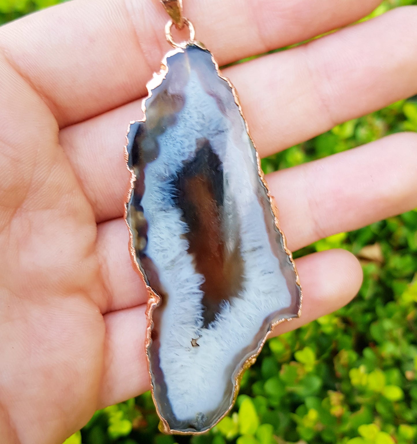 Big Natural Agate Pendant Electroformed Copper Statement Pendant Boho Gemstone Necklace Unique Gift One Of A Kind Gift