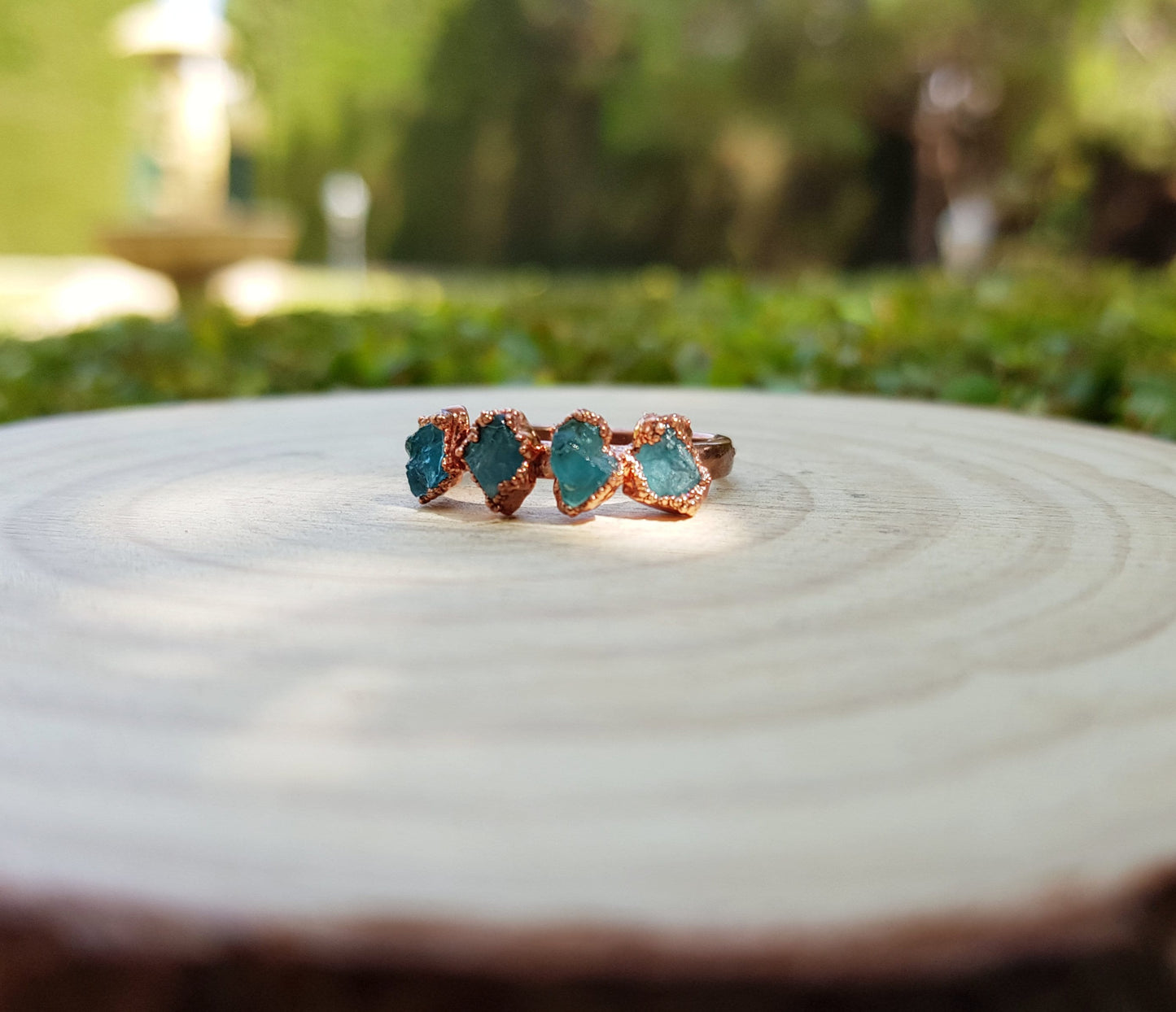 Natural Apatite Electroformed Copper Ring Stackable Ring Size US 6 Multi Stone Ring Stacking Rings One Of A Kind Ring Crystal Ring