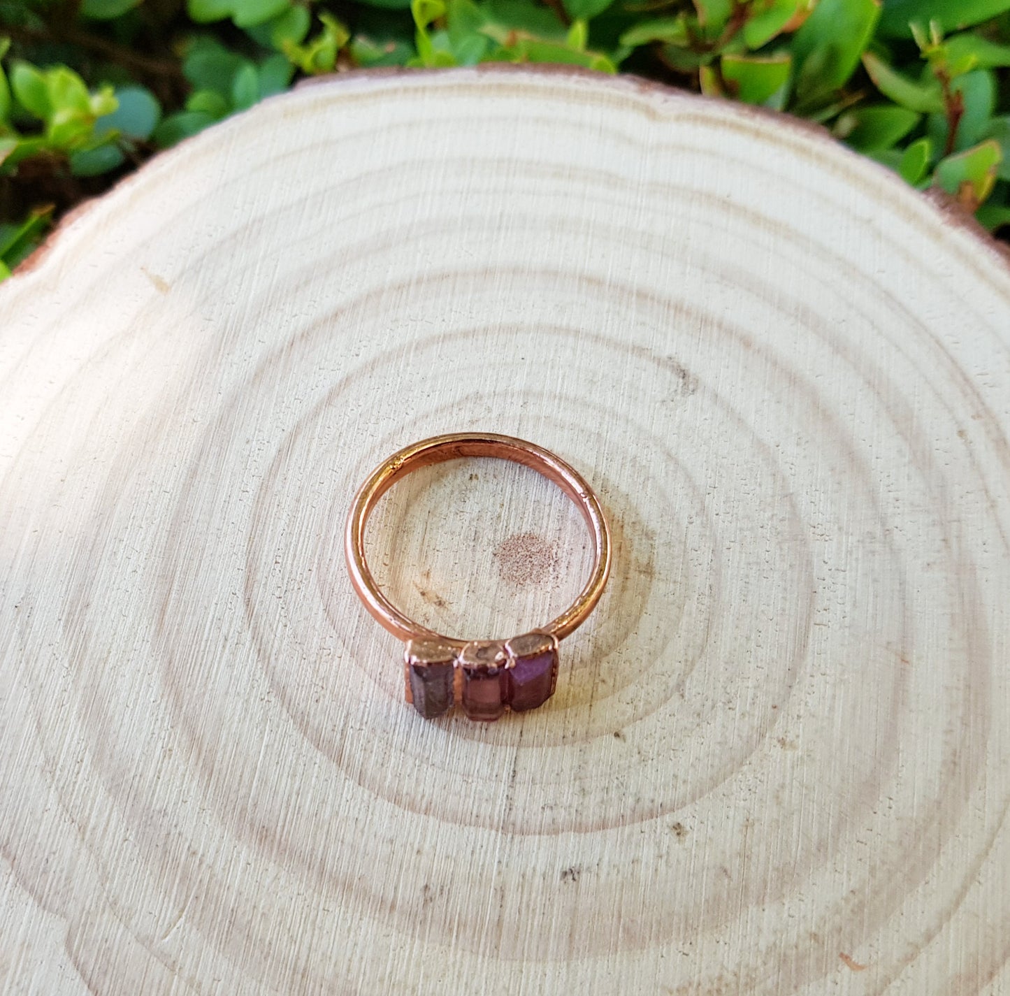 Raw Pink Tourmaline Electroformed Copper Ring Stackable Ring Size US 6 3/4 Multi Stone Stacking Rings One Of A Kind Ring Crystal Ring