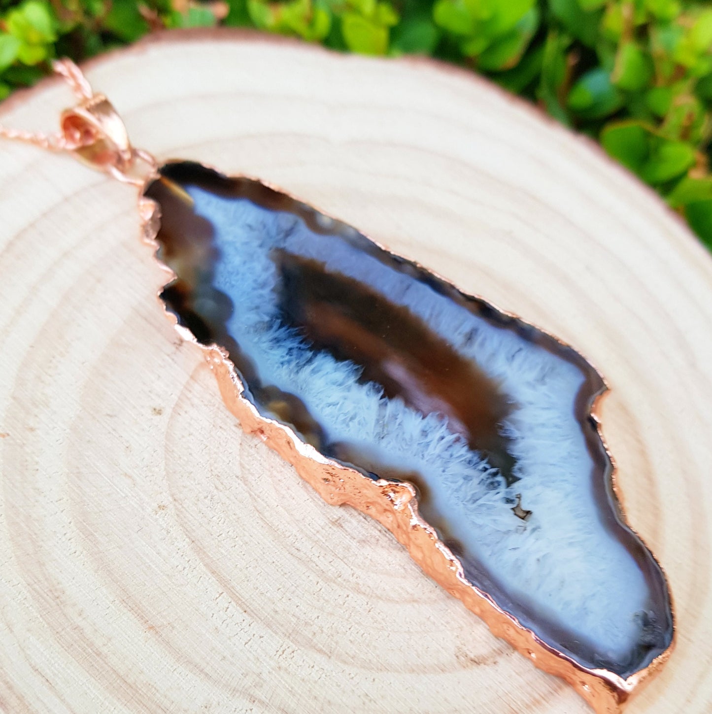 Big Natural Agate Pendant Electroformed Copper Statement Pendant Boho Gemstone Necklace Unique Gift One Of A Kind Gift