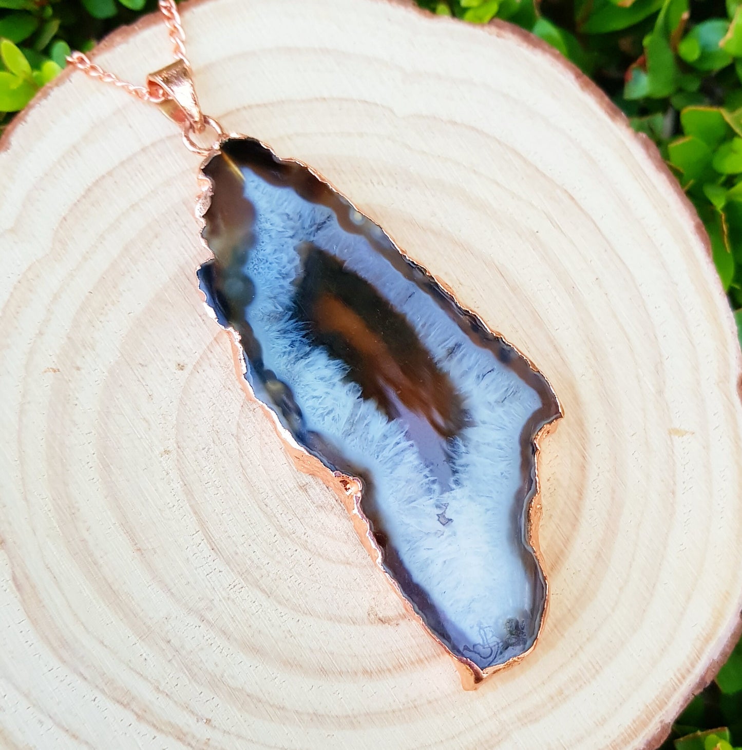 Big Natural Agate Pendant Electroformed Copper Statement Pendant Boho Gemstone Necklace Unique Gift One Of A Kind Gift