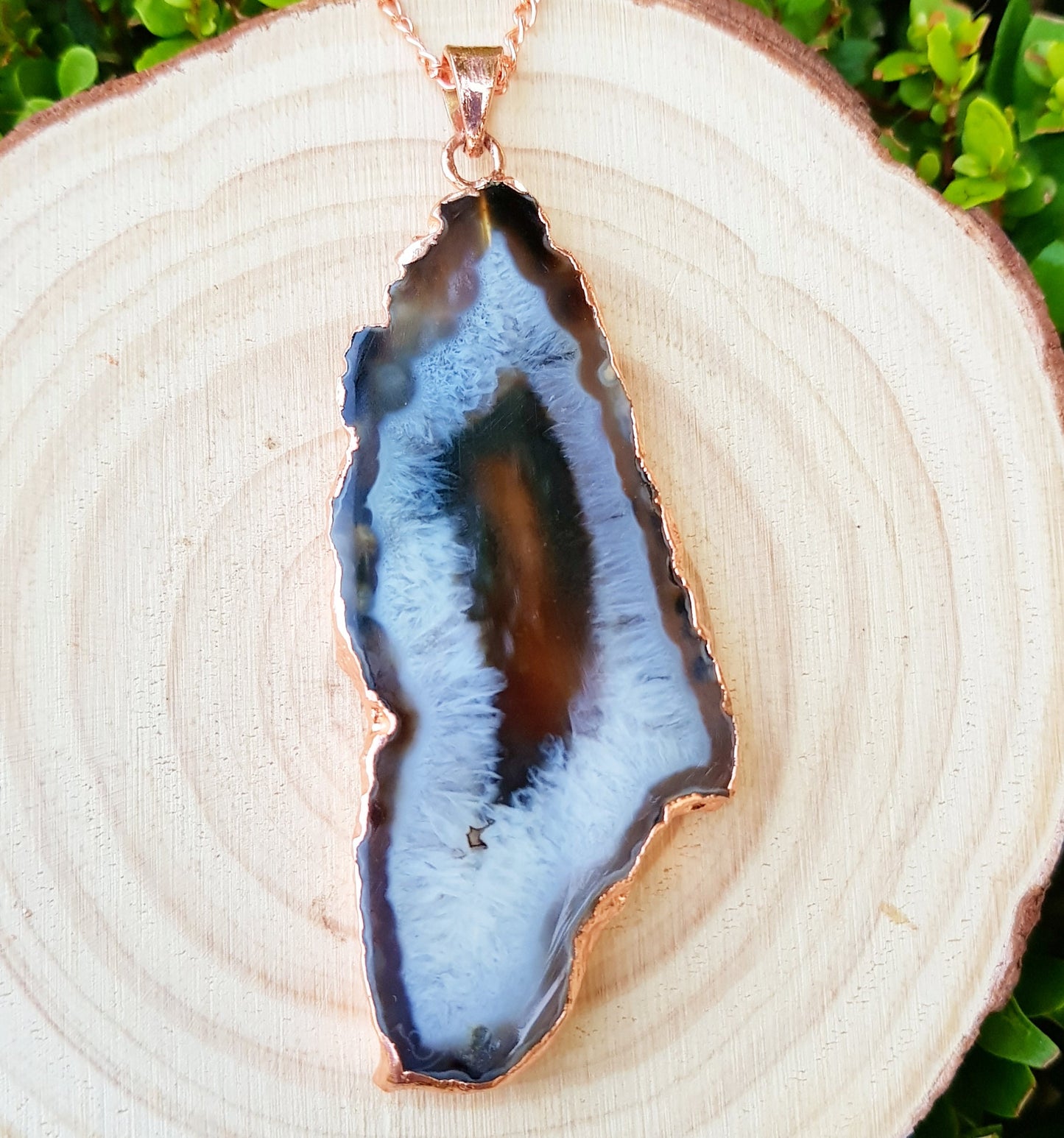 Big Natural Agate Pendant Electroformed Copper Statement Pendant Boho Gemstone Necklace Unique Gift One Of A Kind Gift