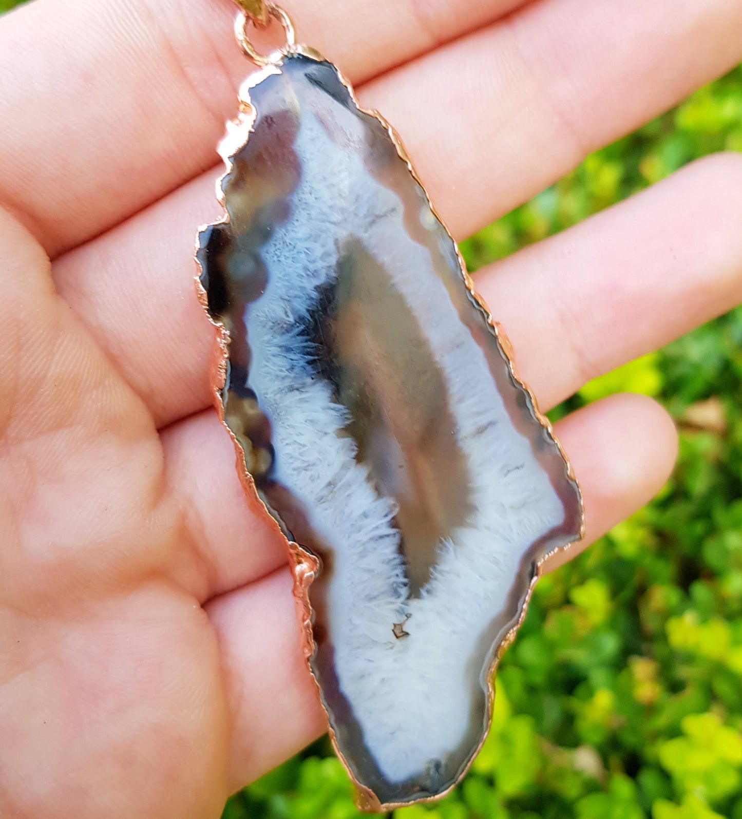 Big Natural Agate Pendant Electroformed Copper Statement Pendant Boho Gemstone Necklace Unique Gift One Of A Kind Gift