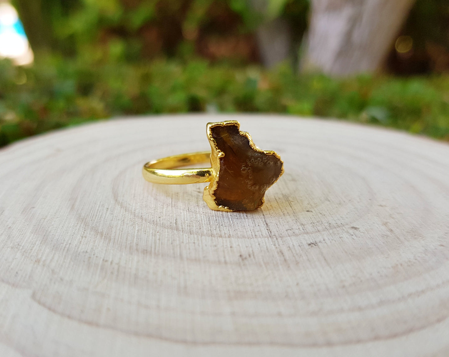Raw Citrine Ring Size US 8 Electroformed Gold Plated Ring Boho Crystal Ring GypsyJewelry One Of A Kind Ring