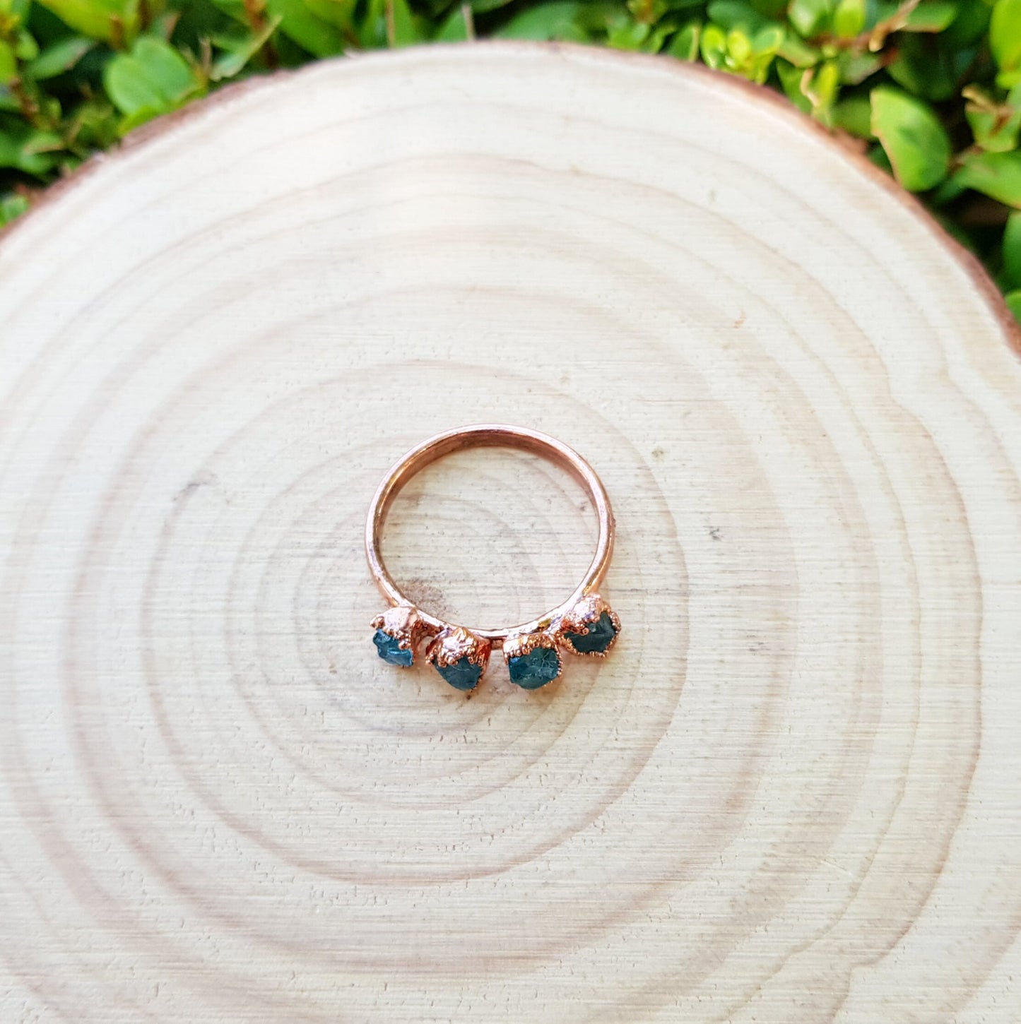 Natural Apatite Electroformed Copper Ring Stackable Ring Size US 6 Multi Stone Ring Stacking Rings One Of A Kind Ring Crystal Ring