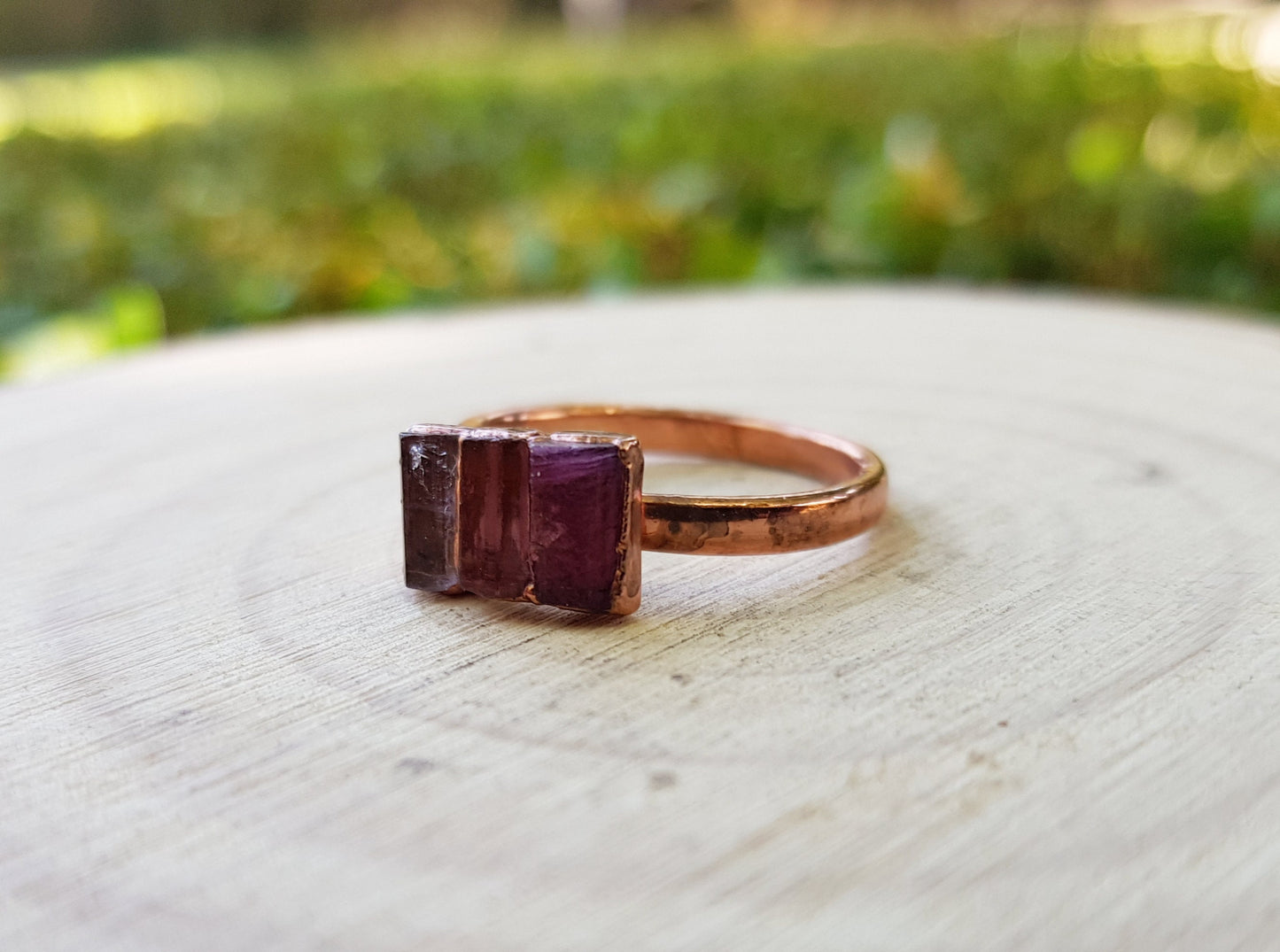 Raw Pink Tourmaline Electroformed Copper Ring Stackable Ring Size US 6 3/4 Multi Stone Stacking Rings One Of A Kind Ring Crystal Ring