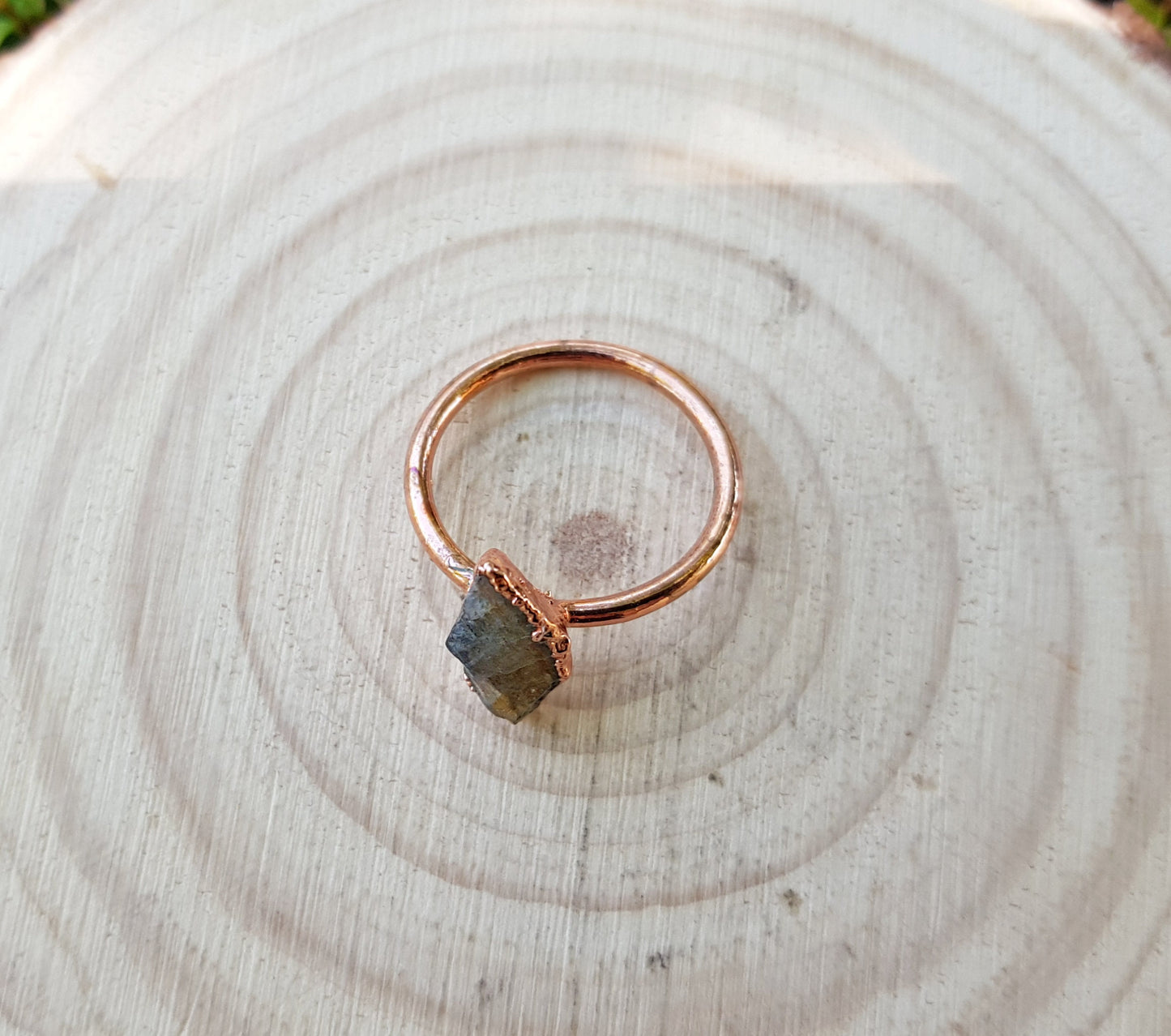 Raw Natural Labradorite Electroformed Copper Ring Size US 5 3/4 Big Statement Ring One Of A Kind Ring Crystal Ring
