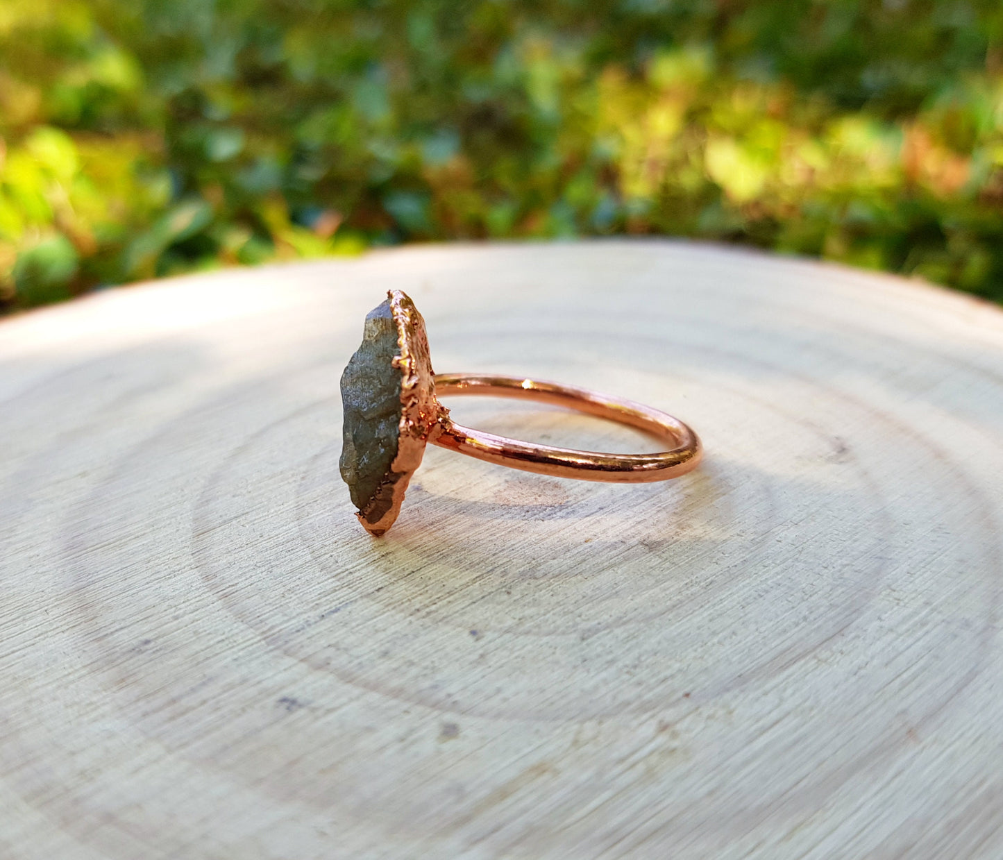Raw Natural Labradorite Electroformed Copper Ring Size US 5 3/4 Big Statement Ring One Of A Kind Ring Crystal Ring