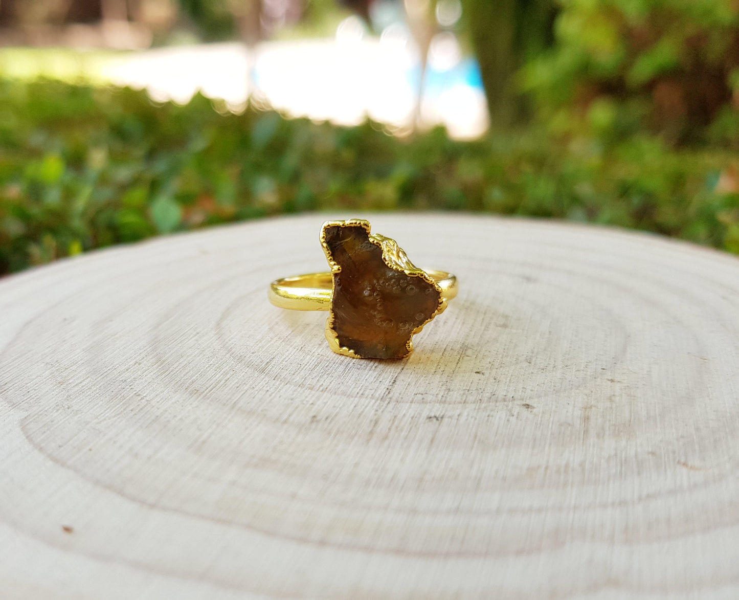 Raw Citrine Ring Size US 8 Electroformed Gold Plated Ring Boho Crystal Ring GypsyJewelry One Of A Kind Ring